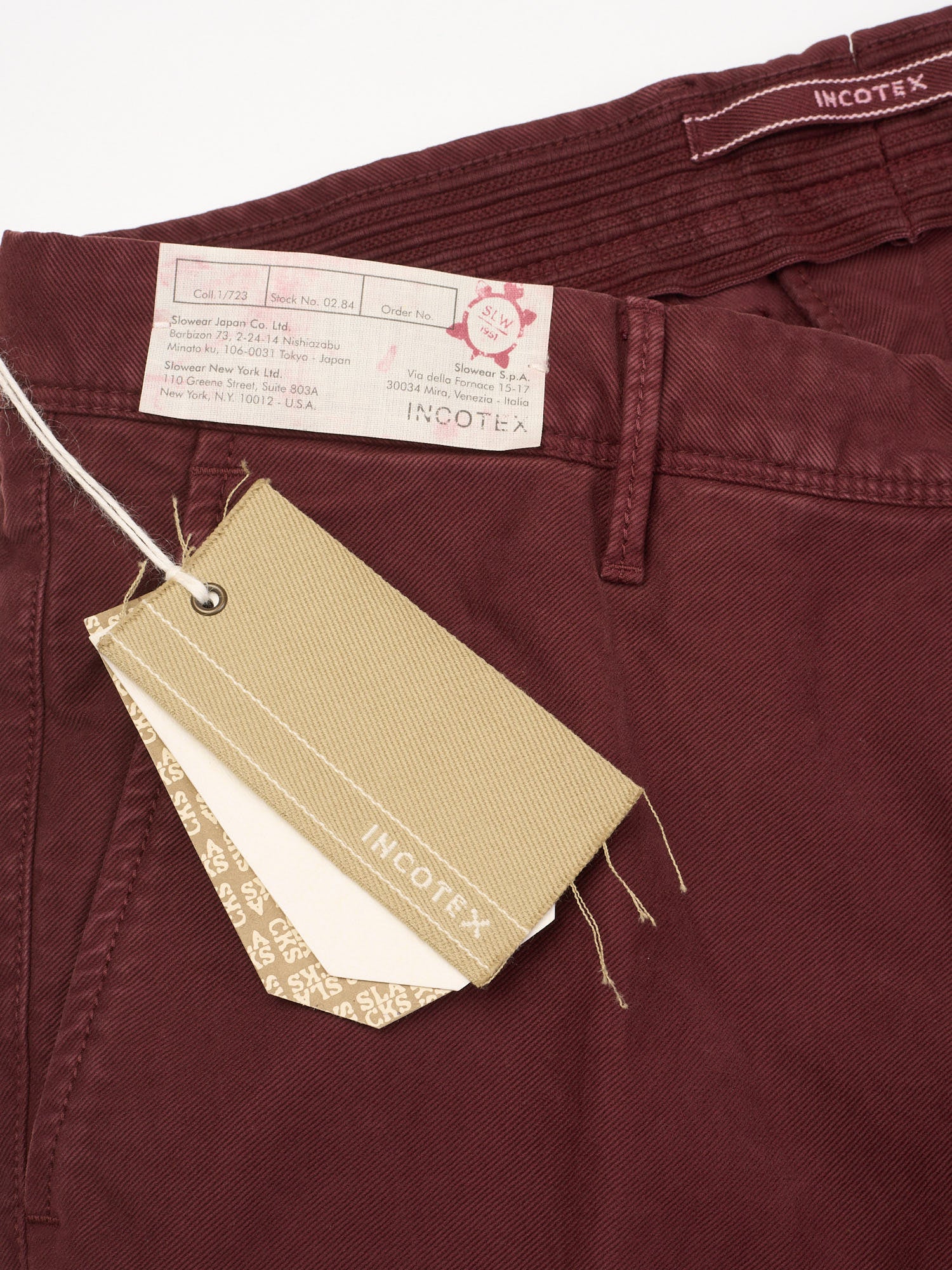 INCOTEX "Slacks" Tricochino Burgundy Cotton Regular Fit Chino Pants NEW Size 33