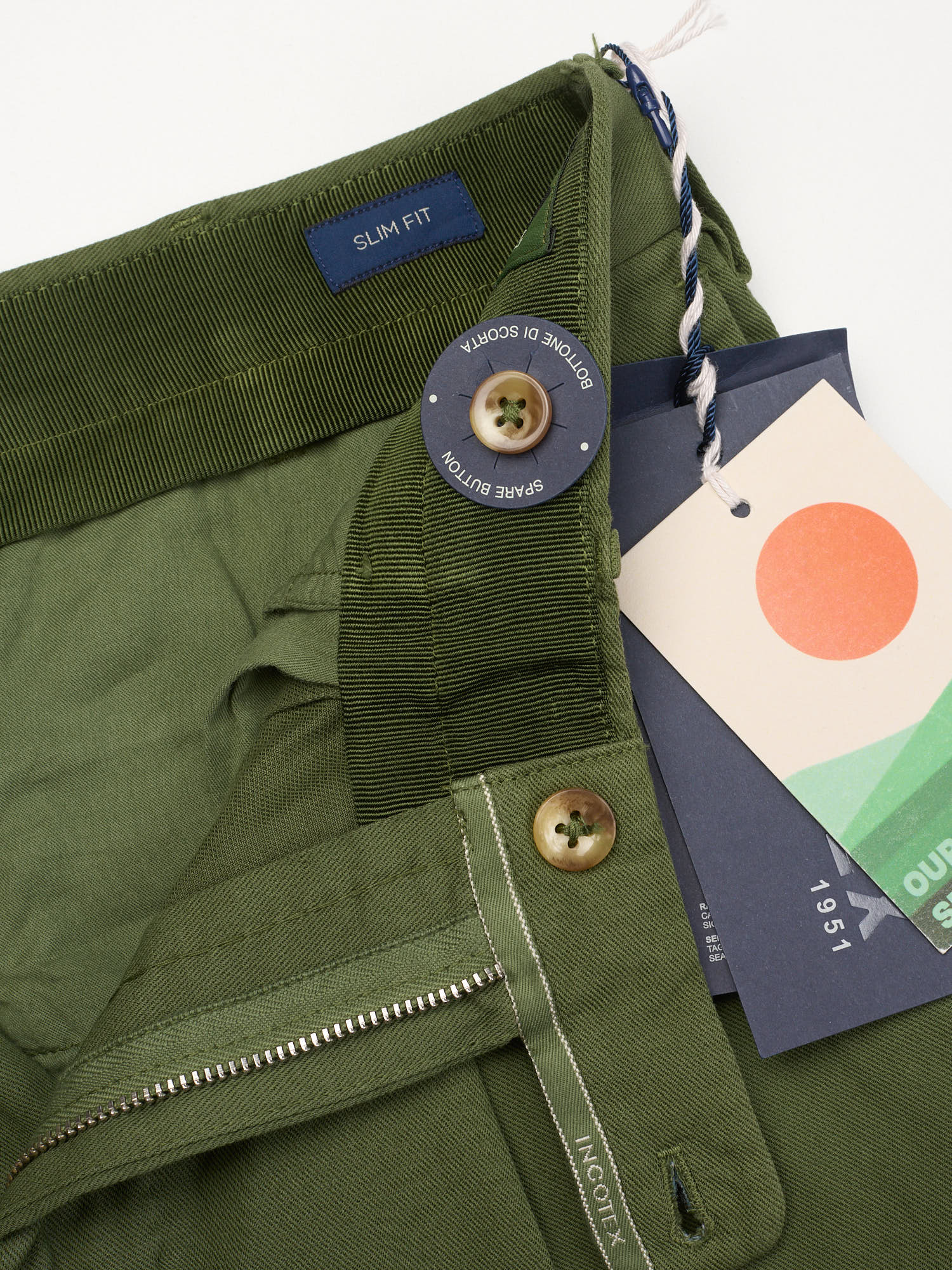 INCOTEX "Slowear" High Comfort Green Cotton-Linen Slim Fit Pleated Chino Pants NEW