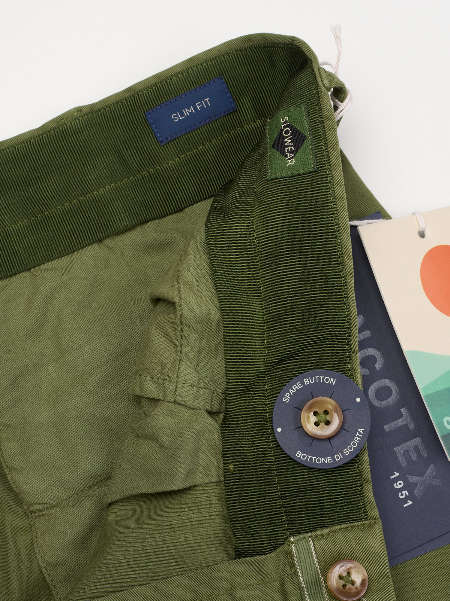 INCOTEX "Slowear" High Comfort Green Cotton-Lyocell Slim Fit Pleated Chino Pants NEW