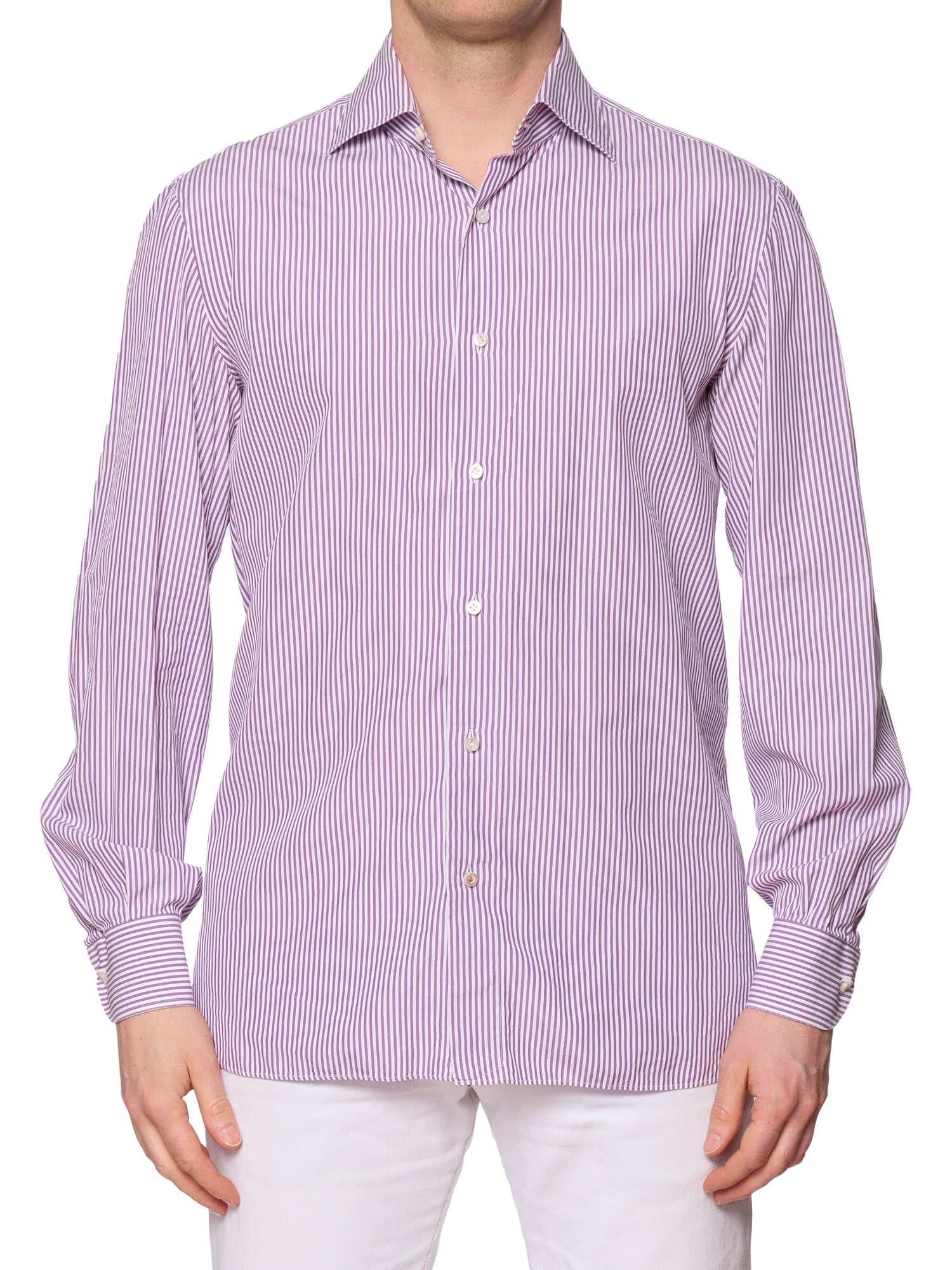 ISAIA Napoli Purple Striped Cotton Dress Shirt EU 42 NEW US 16.5