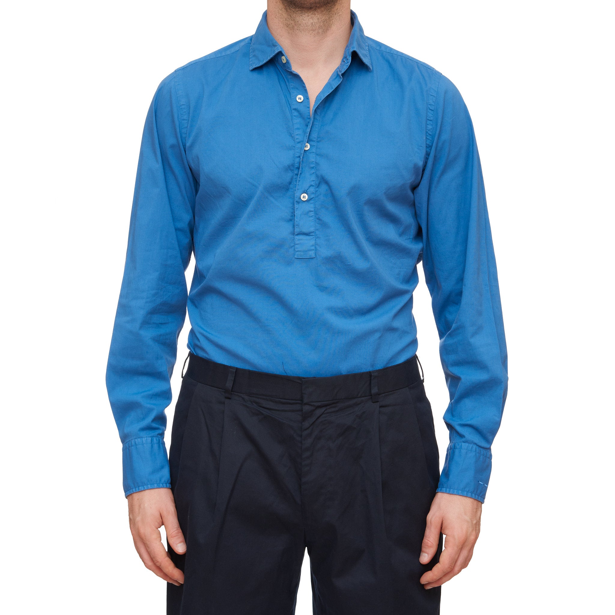 Lapo Elkann's iTALIA INDEPENDENT Blue Popover Long Sleeve Pullover Shirt Size XL Slim Fit ITALIA INDEPENDENT