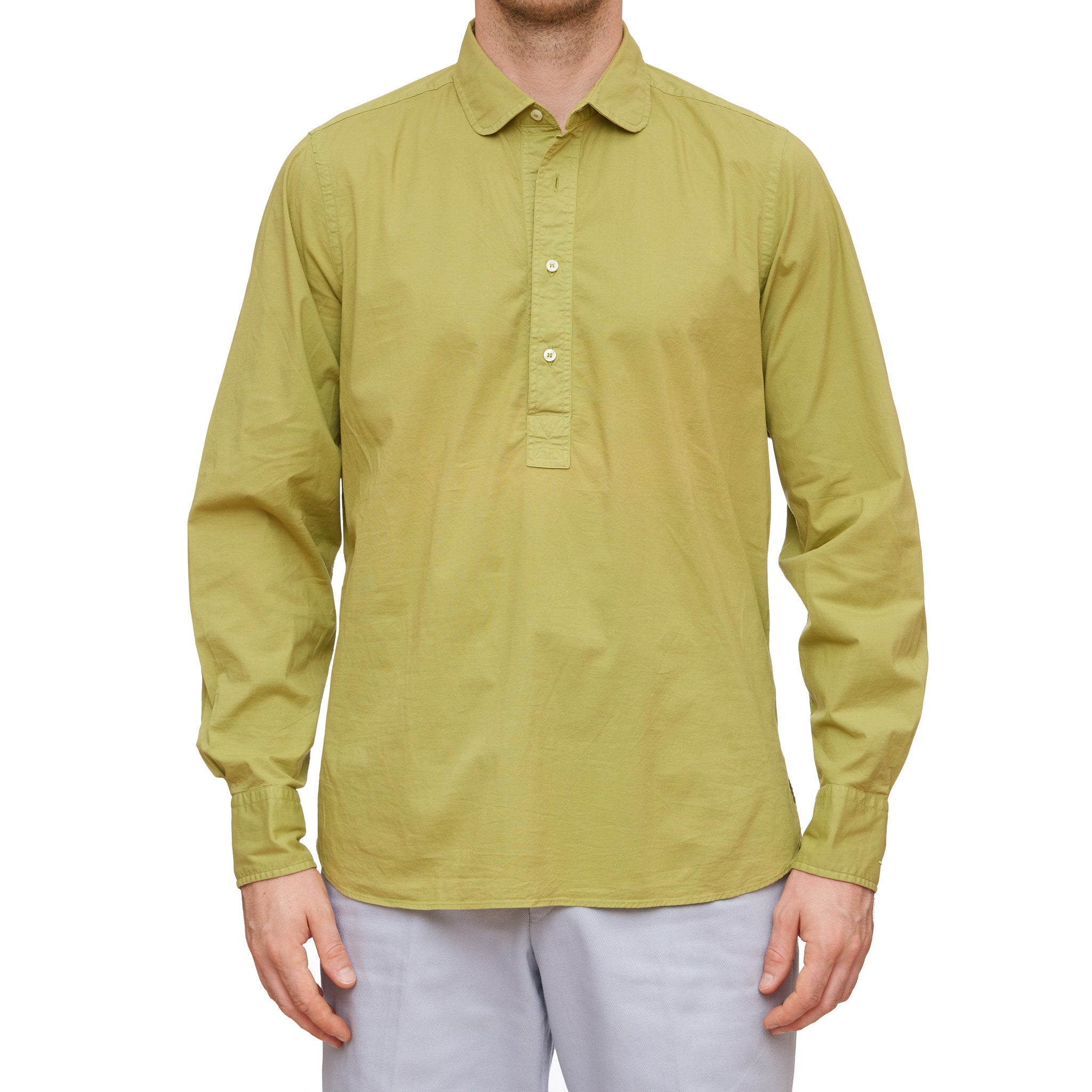 Lapo Elkann's ITALIA INDEPENDENT Olive Cotton Popover Long Sleeve Pullover Shirt XL Slim Fit NEW ITALIA INDEPENDENT