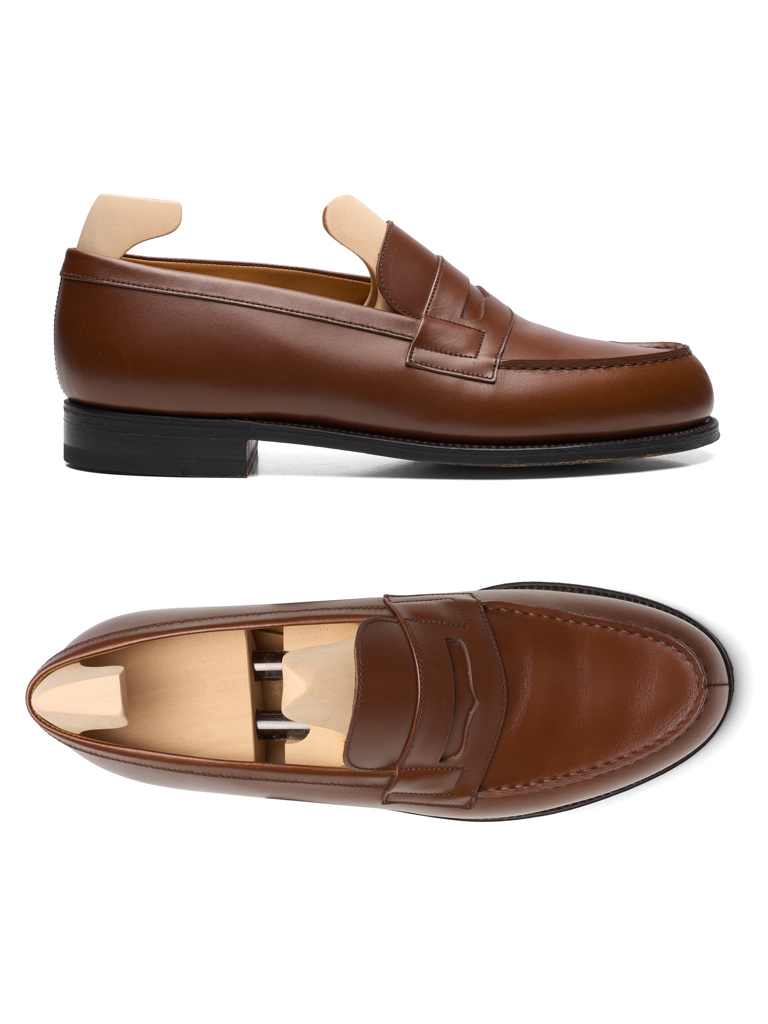 J.M. WESTON 180 Loafer Brown Box Calf Leather Moc Toe Penny Loafer Shoes 7D US 8