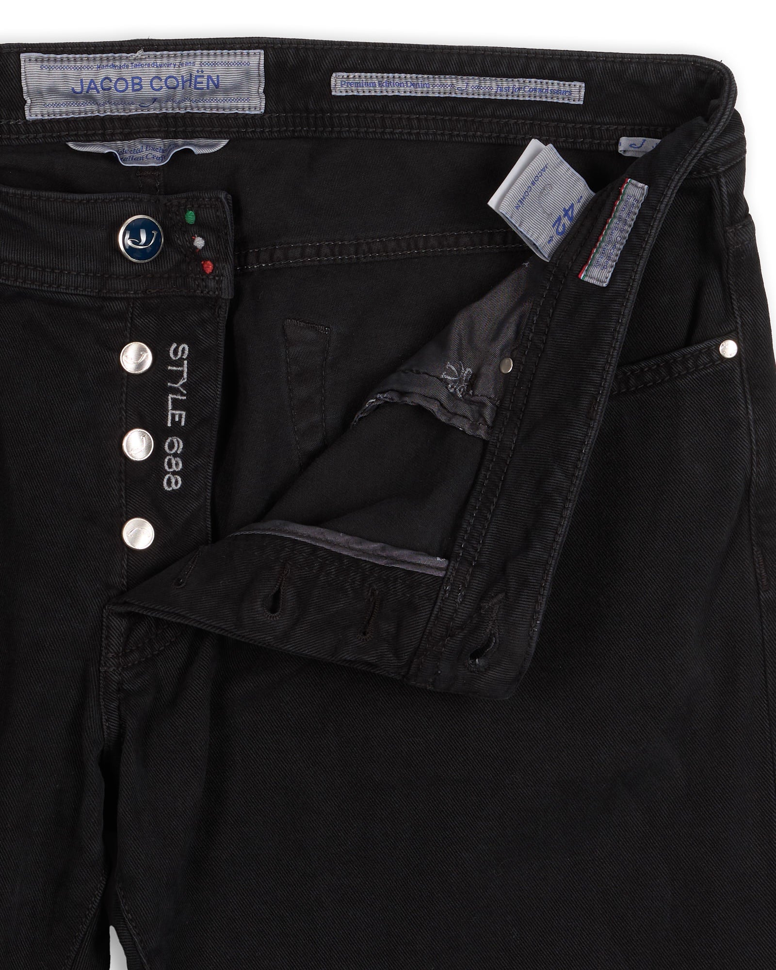 JACOB COHEN 688 Black Cotton Twill Stretch Jeans Pants US 42 NEW