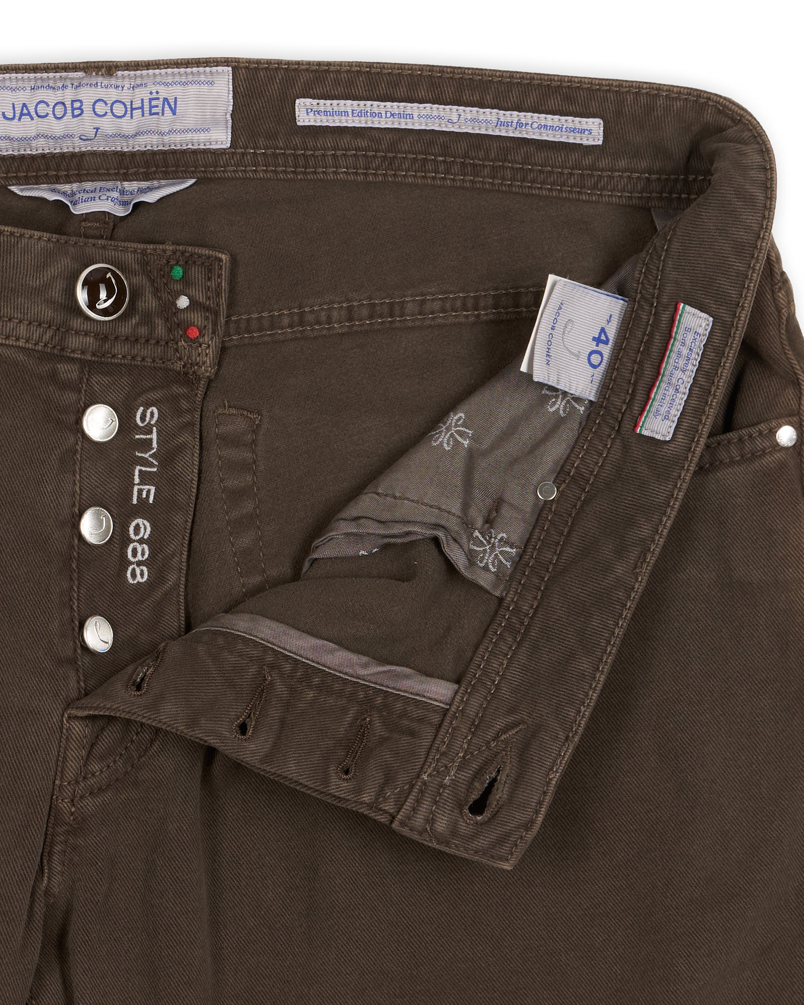 JACOB COHEN 688 Handmade Brown Cotton Straight Fit Jeans Pants NEW US 40