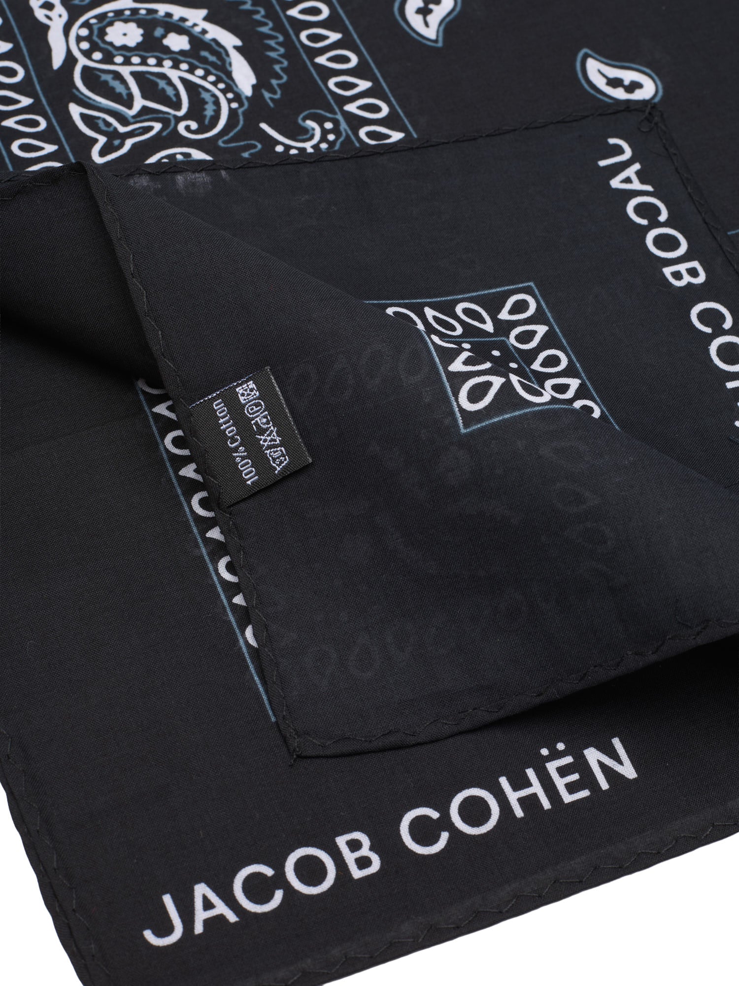 JACOB COHEN Black Paisley Cotton Neckerchief NEW 49x49cm Bandana