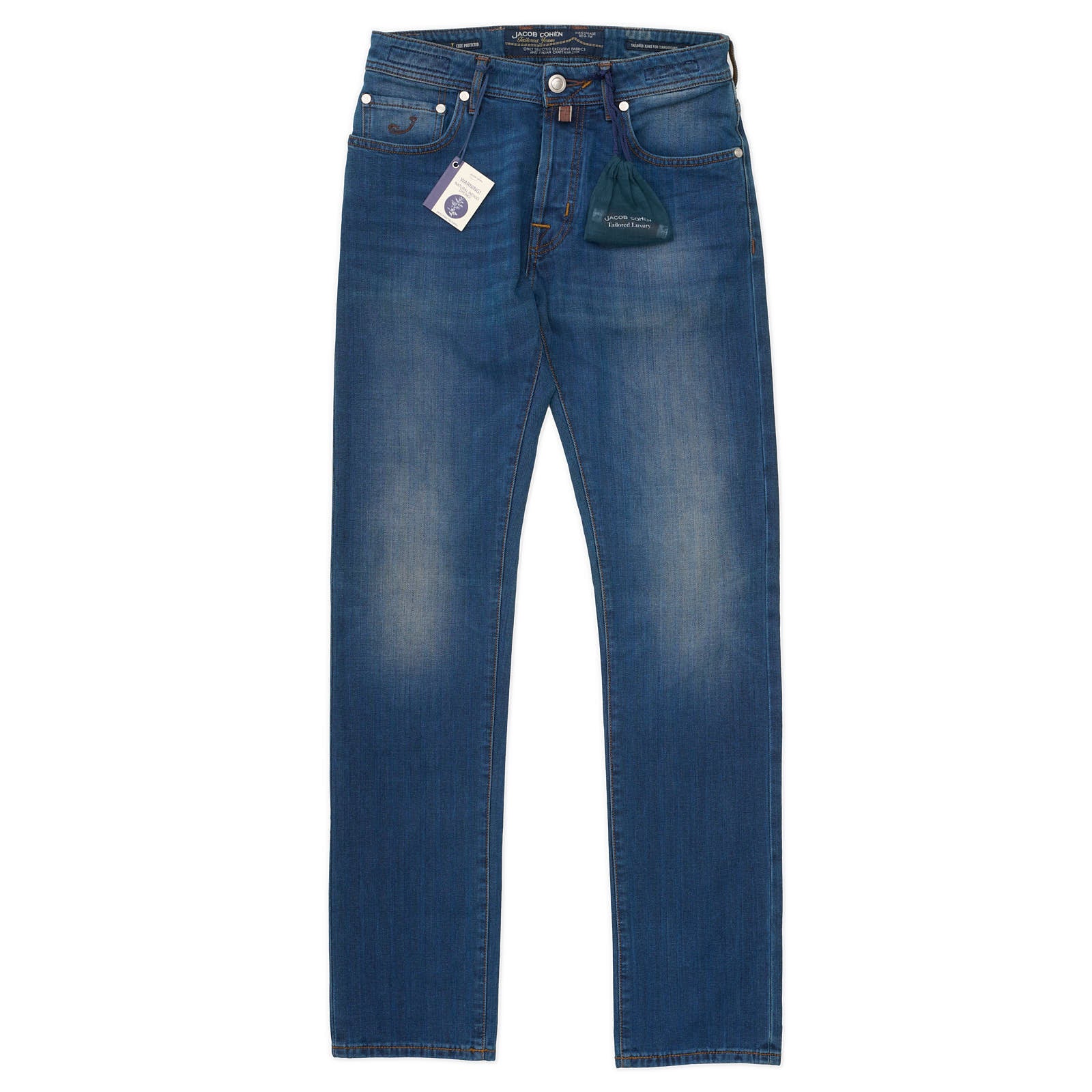 JACOB COHEN Handmade Limited Ed. of 495 Blue Herringbone Denim Jeans NEW US 30