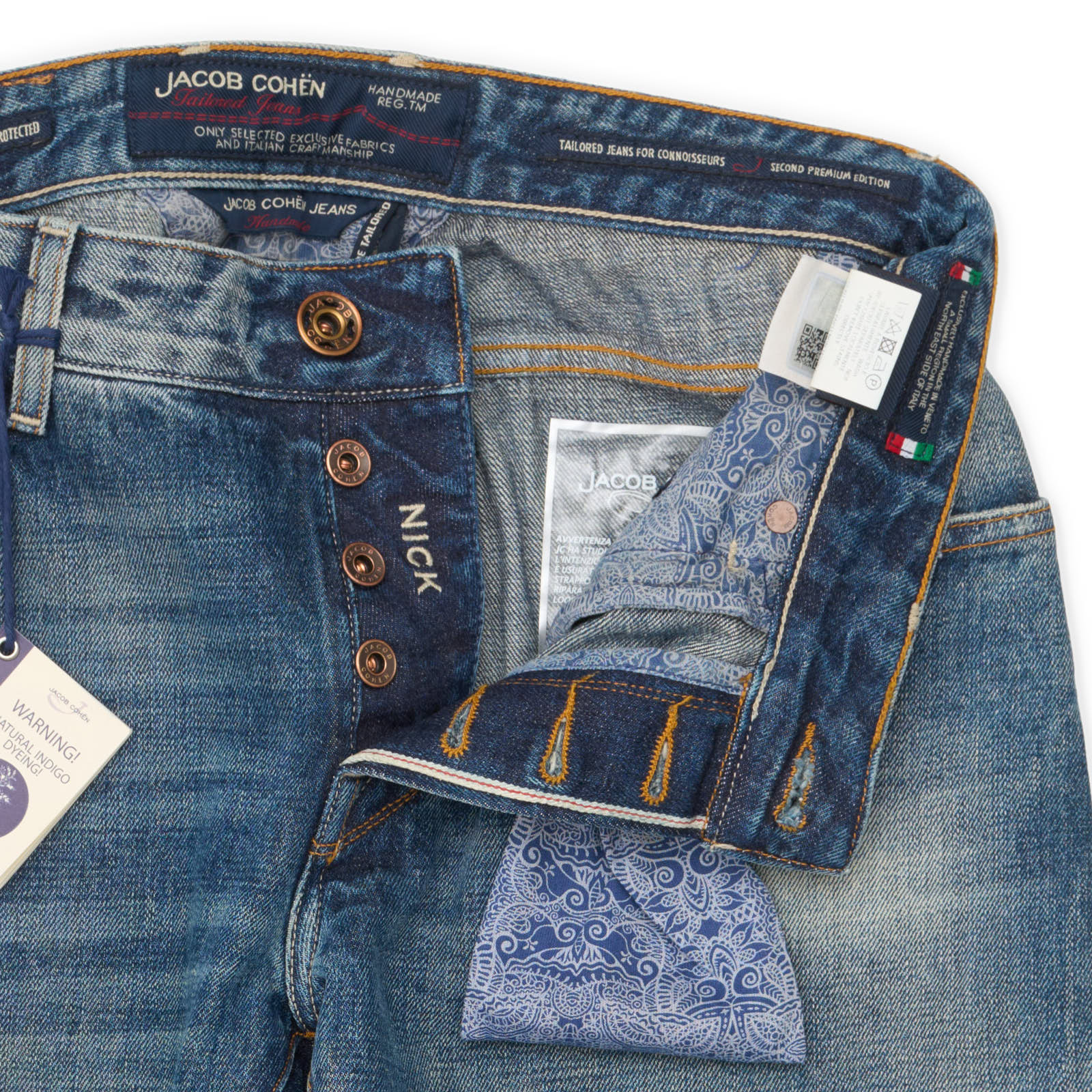 JACOB COHEN Handmade Limited Edition Blue Faded Denim Jeans Pants NEW US 30