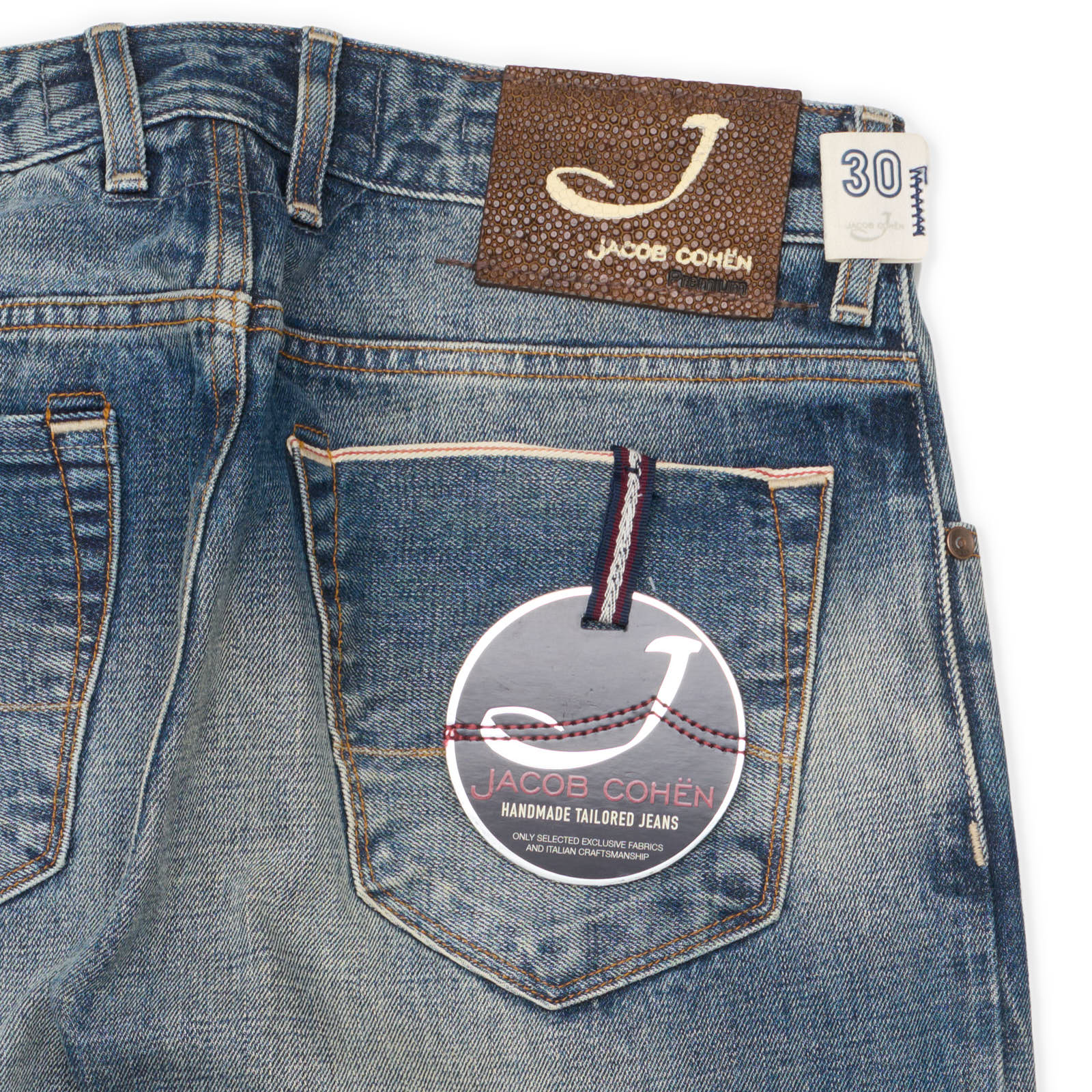 JACOB COHEN Handmade Limited Edition Blue Faded Denim Jeans Pants NEW US 30