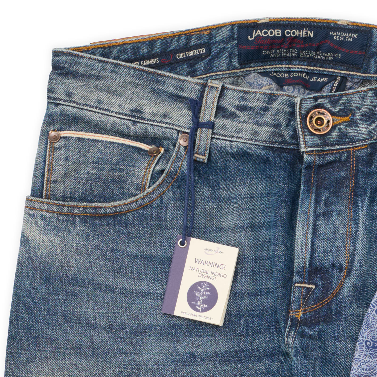 JACOB COHEN Handmade Limited Edition Blue Faded Denim Jeans Pants NEW US 30