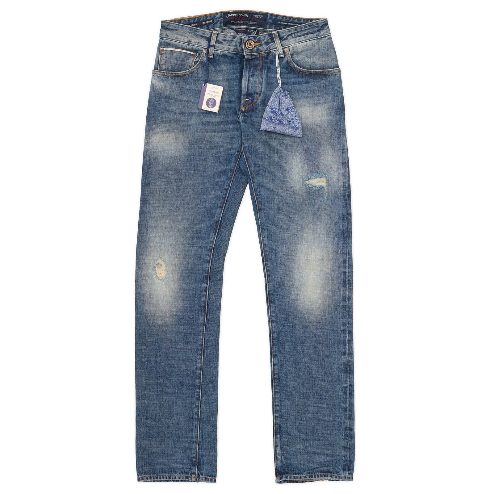 JACOB COHEN Handmade Limited Edition Blue Faded Denim Jeans Pants NEW US 30