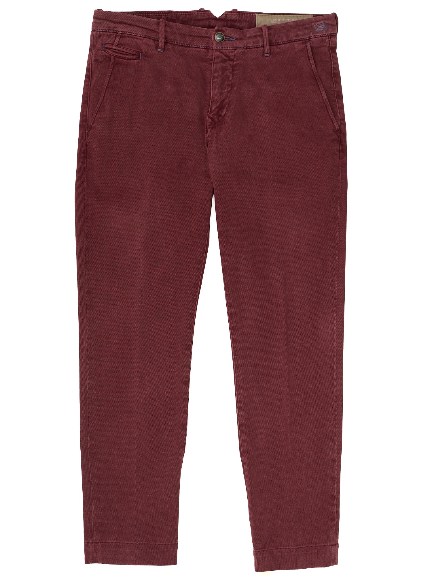 JACOB COHEN Handmade "Bobby" Burgundy Luxury Stretch Denim Chino Pants