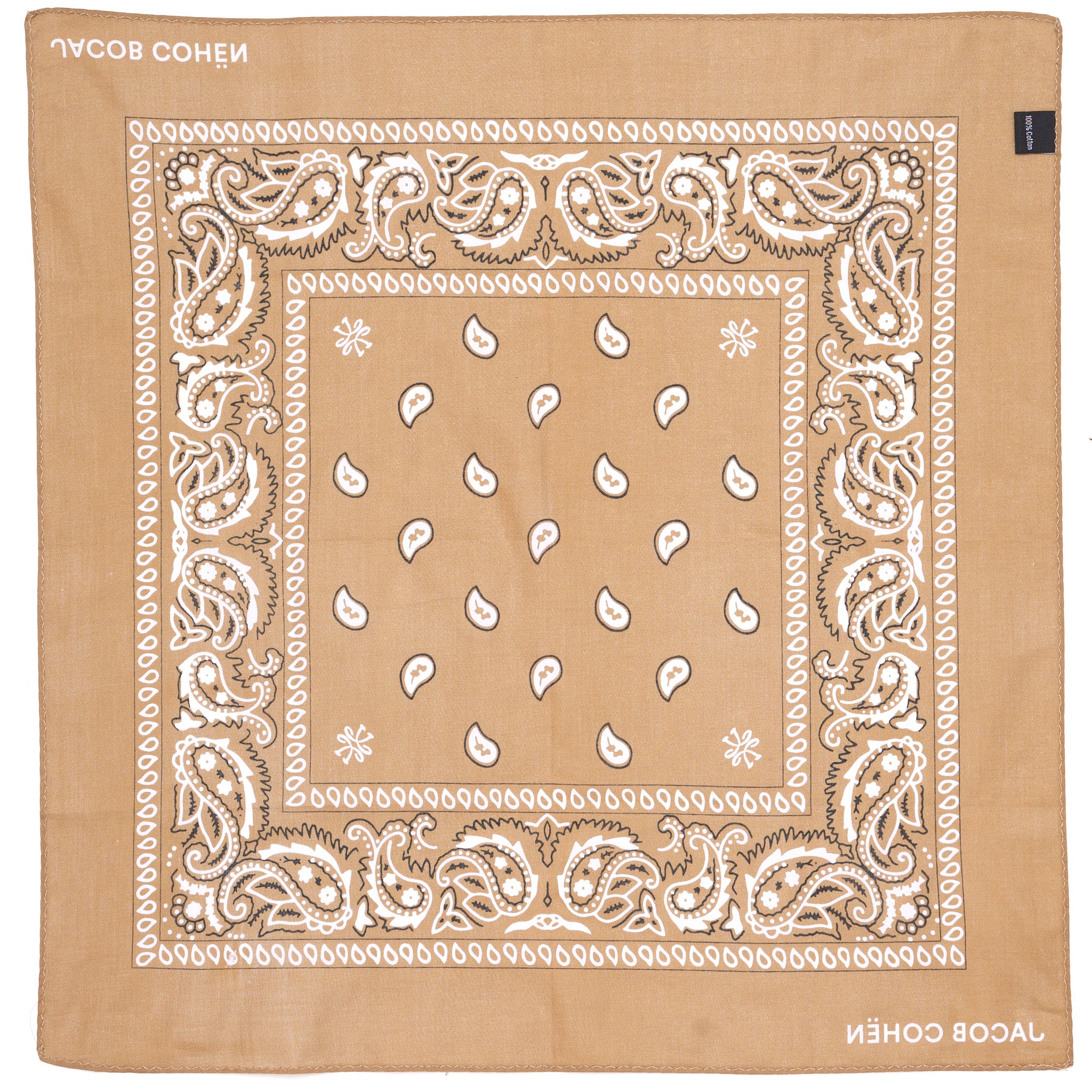 JACOB COHEN Khaki Paisley Printed Pattern Cotton Pocket Square Bandana NEW JACOB COHEN