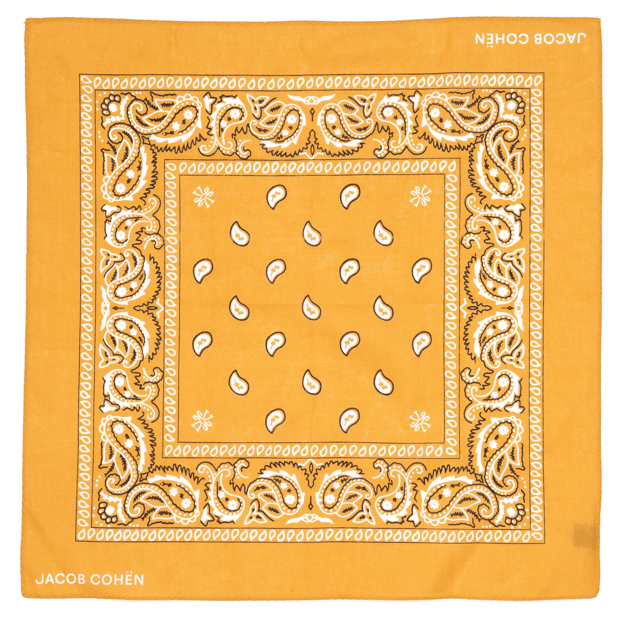 JACOB COHEN Mustard Floral Paisley Printed Pattern Cotton Pocket Square NEW JACOB COHEN