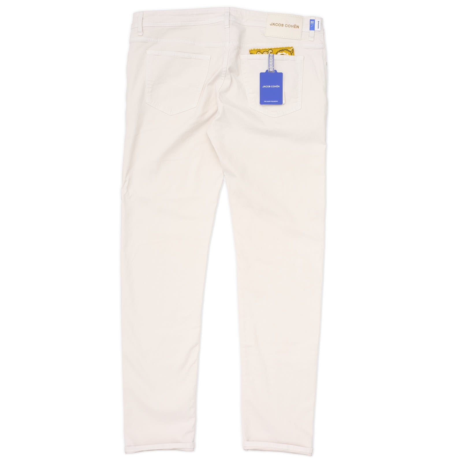 JACOB COHEN "BARD"Handmade Off-White Luxury Denim Stretch Jeans NEW US 40