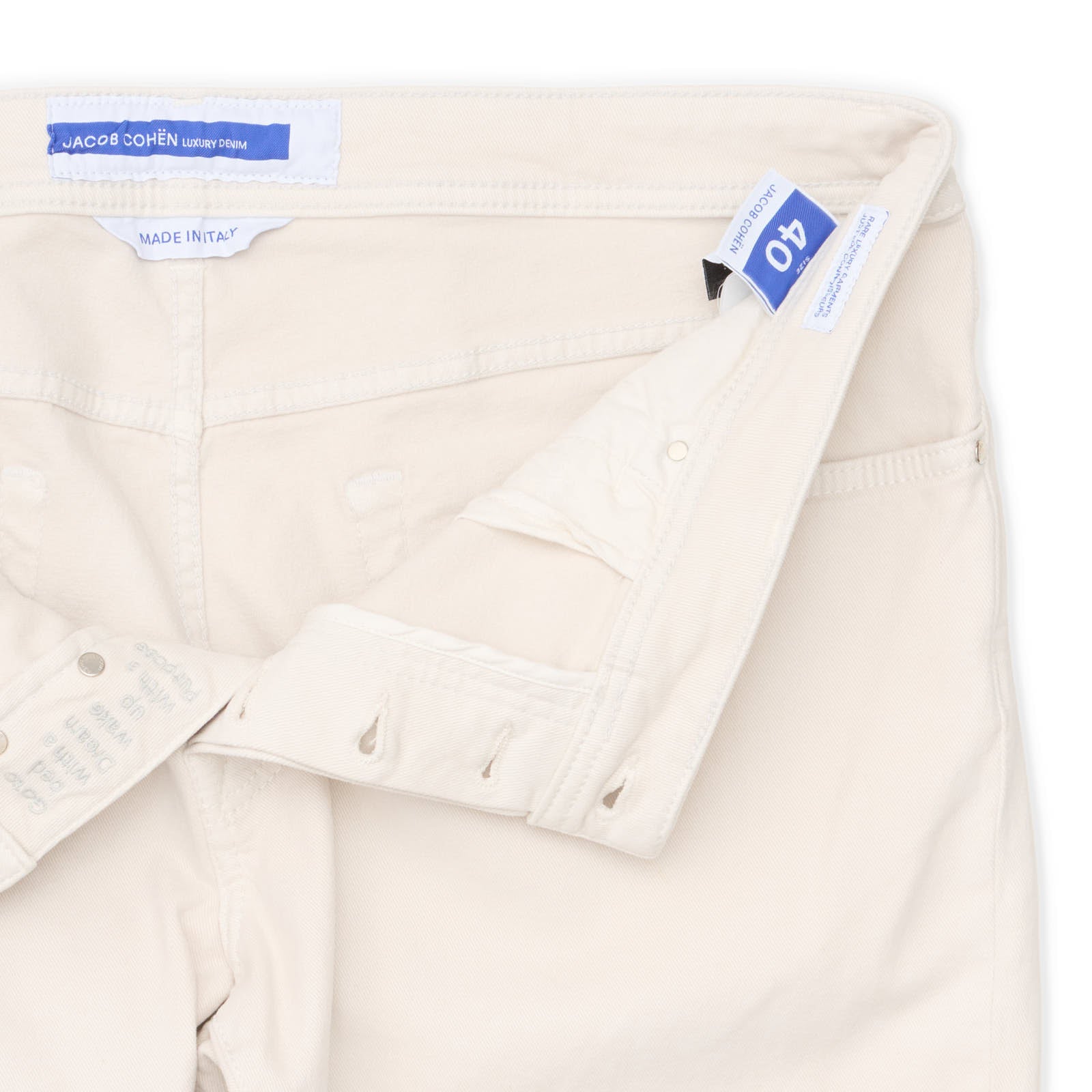 JACOB COHEN "BARD"Handmade Off-White Luxury Denim Stretch Jeans NEW US 40