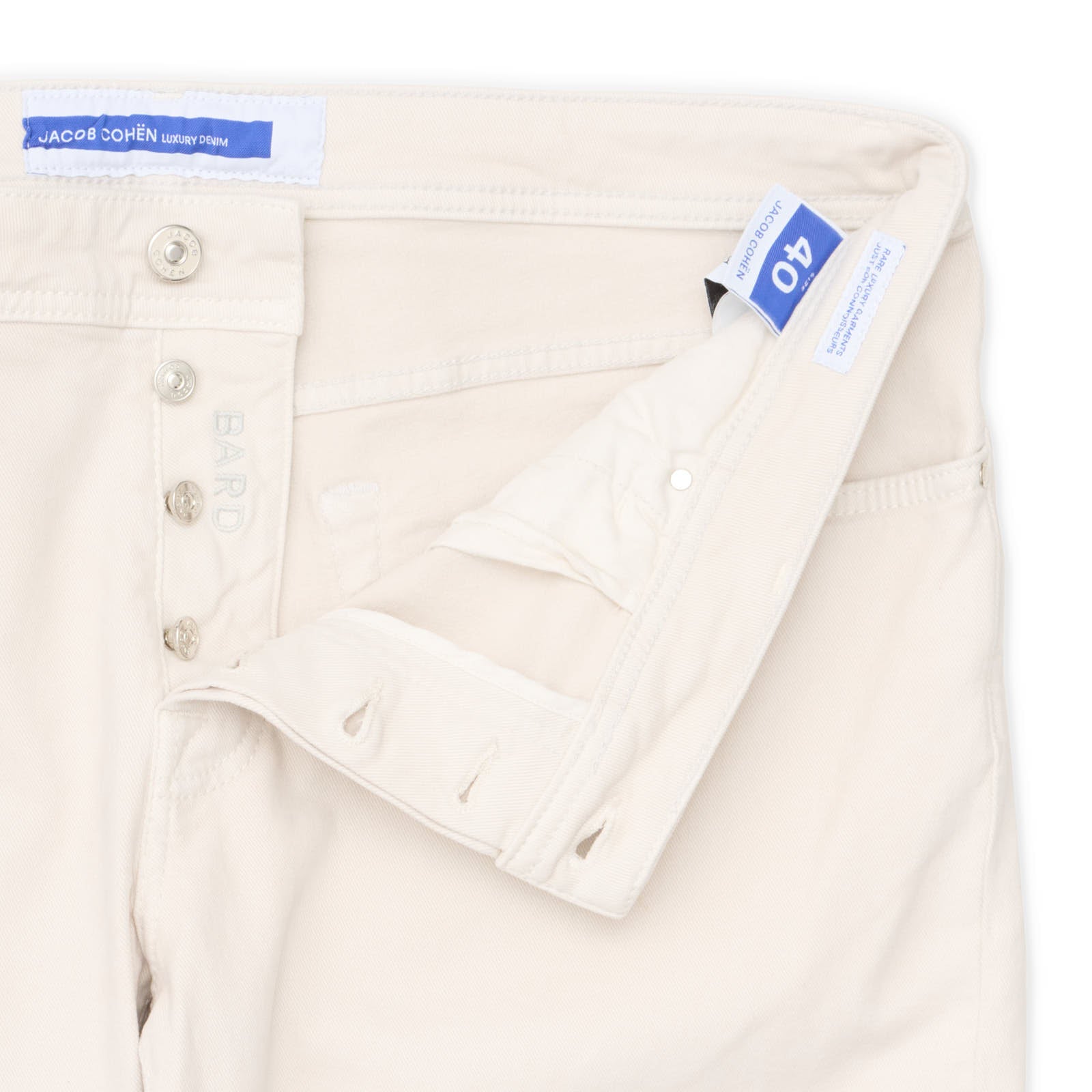 JACOB COHEN "BARD"Handmade Off-White Luxury Denim Stretch Jeans NEW US 40