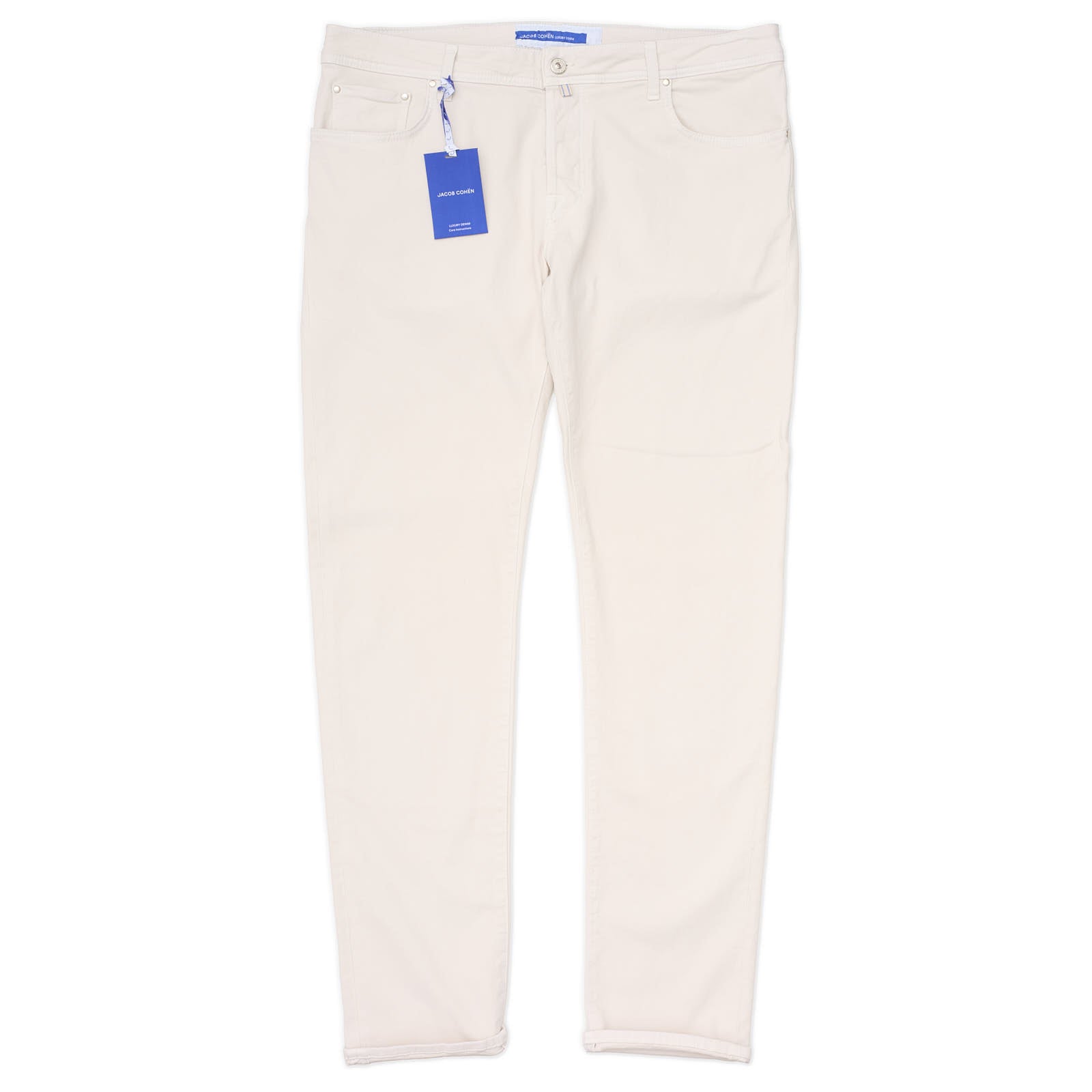 JACOB COHEN "BARD"Handmade Off-White Luxury Denim Stretch Jeans NEW US 40