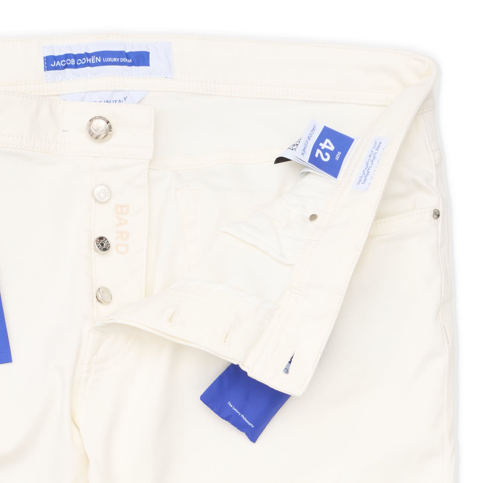 JACOB COHEN "BARD"Handmade White Luxury Denim Stretch Jeans Pants NEW 42