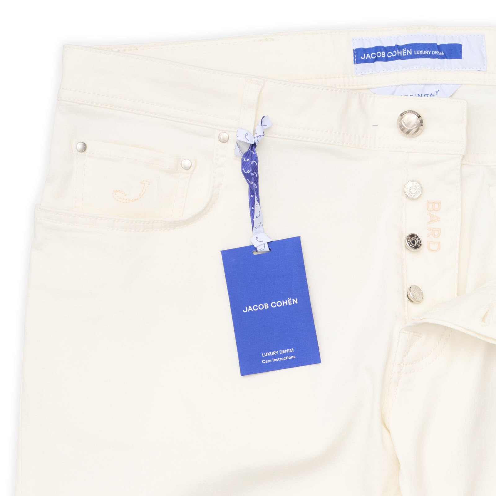 JACOB COHEN "BARD"Handmade White Luxury Denim Stretch Jeans Pants NEW 42
