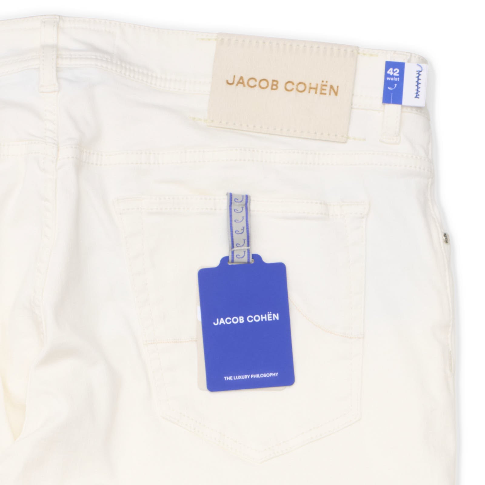 JACOB COHEN "BARD"Handmade White Luxury Denim Stretch Jeans Pants NEW 42