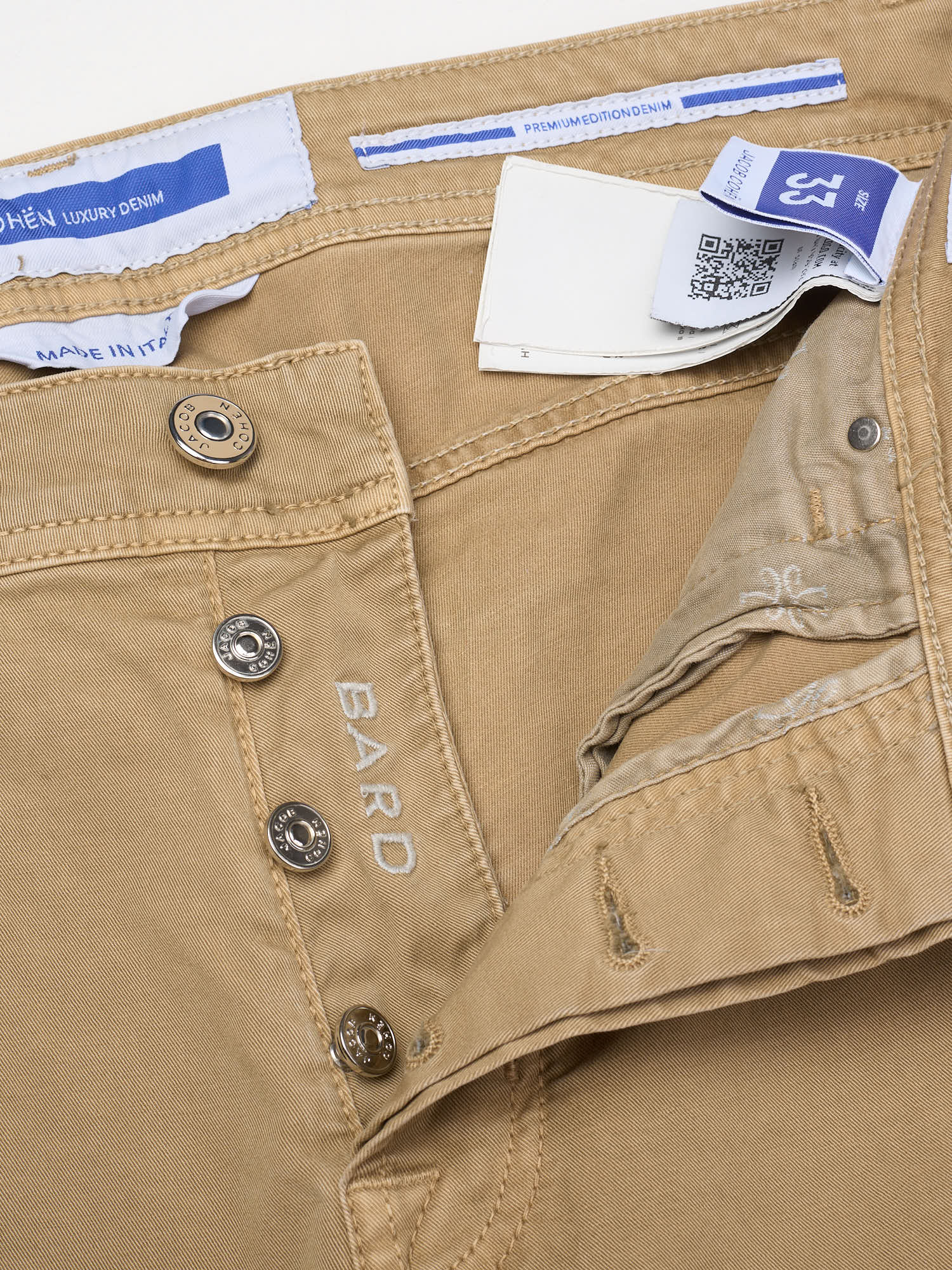 JACOB COHEN "Bard" Tan Cotton Twill Stretch Slim Fit Jeans US 33