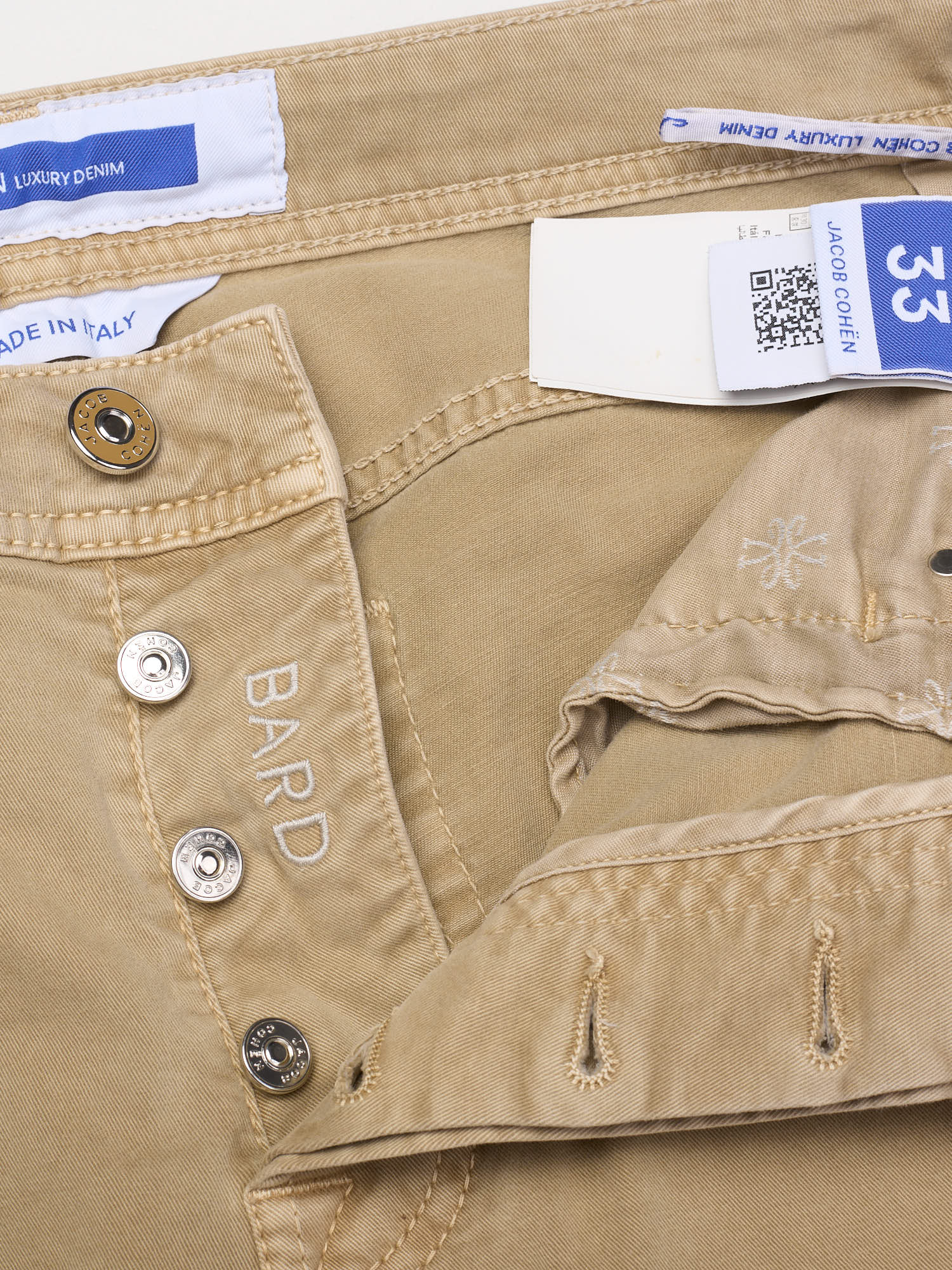 JACOB COHEN "Bard" Beige Twill Cotton Stretch Slim Fit Jeans Pants US 33