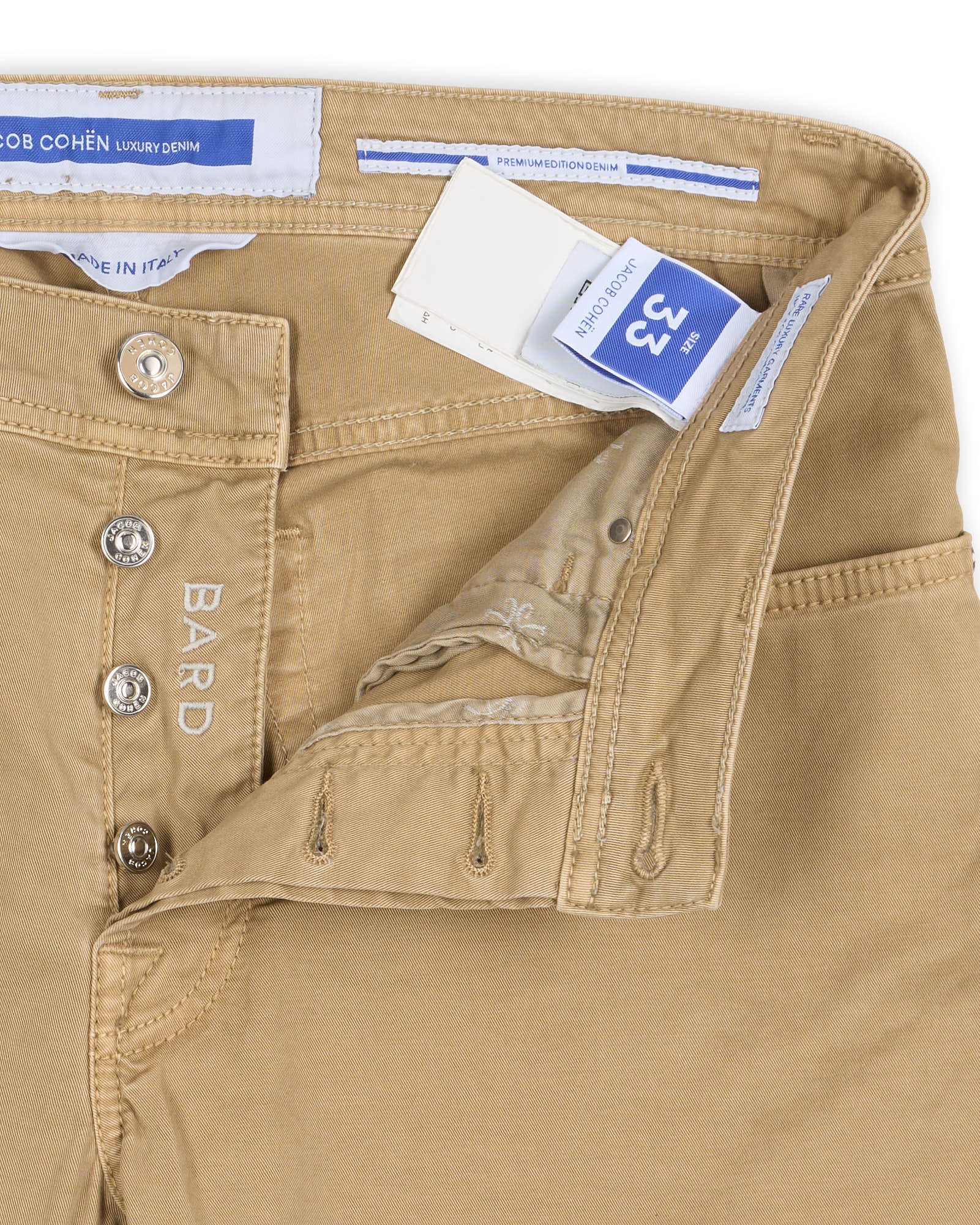 JACOB COHEN "Bard" Tan Cotton Twill Stretch Slim Fit Jeans US 33