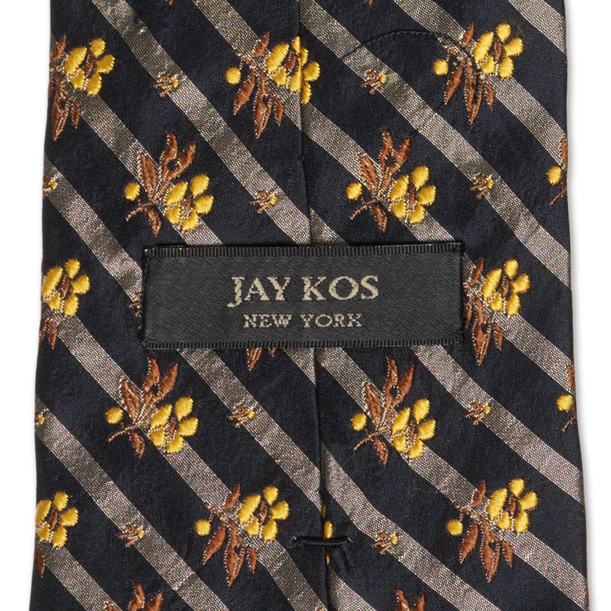 JAY KOS New York Handmade Black Striped Floral Design Silk Tie JAY KOS