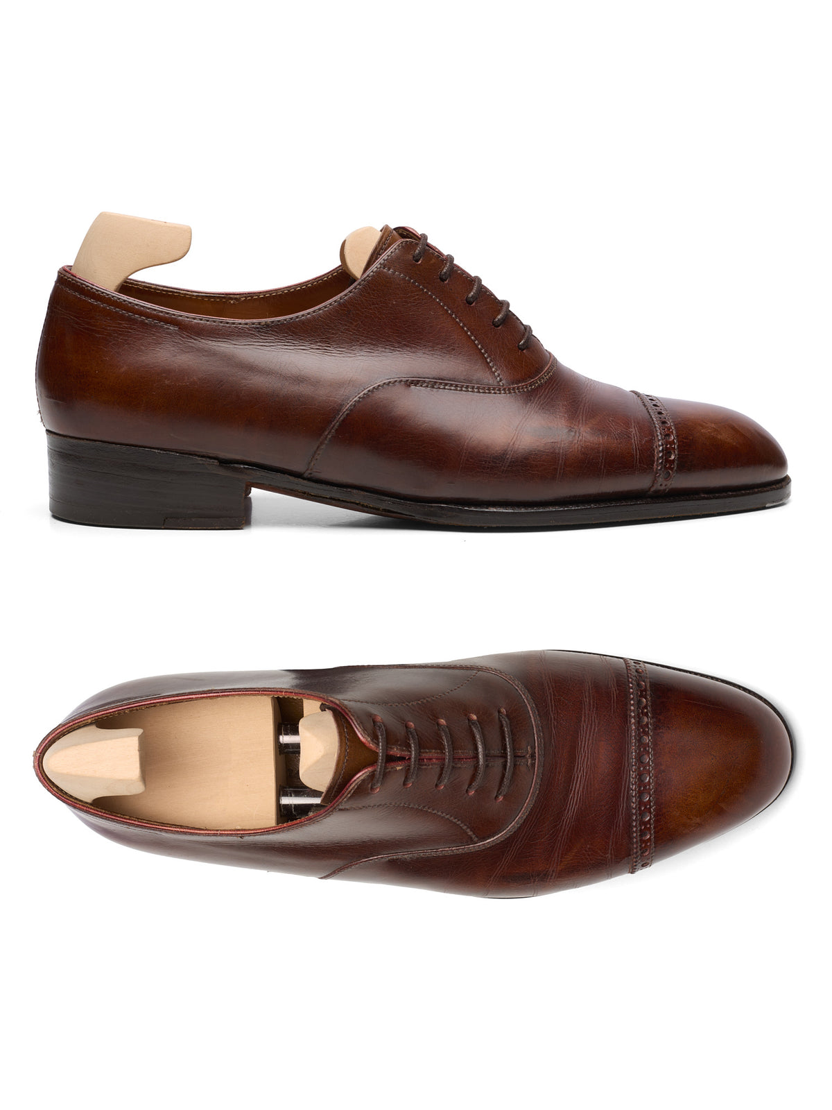 John Lobb~Men\'s Brown Leather Cap-Toe Oxford Shoes JOHN LOBB City II Burnished-Leather Oxford Shoes for Men  main image 3