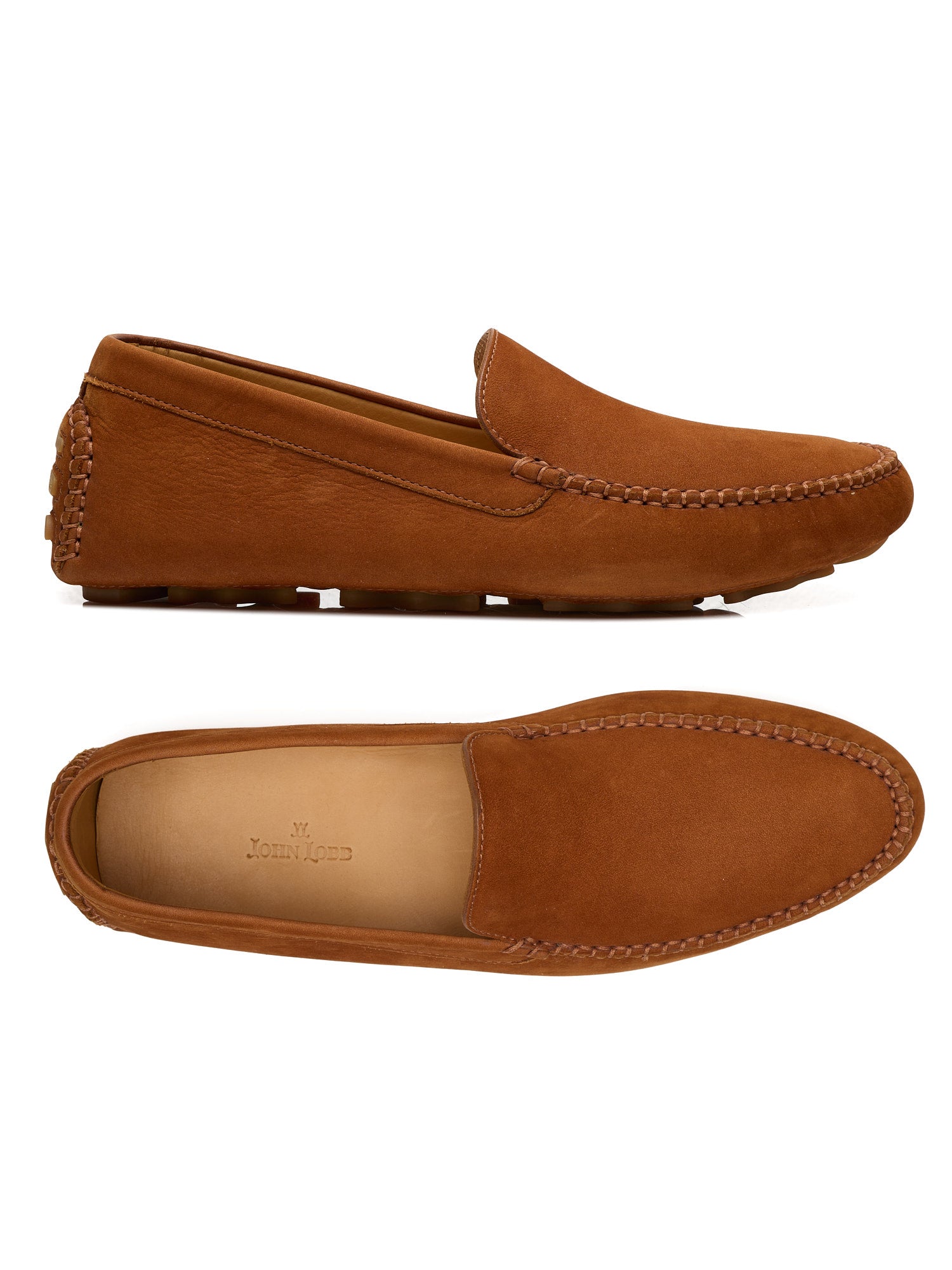 JOHN LOBB Tan Suede Leather Driving Loafers Shoes