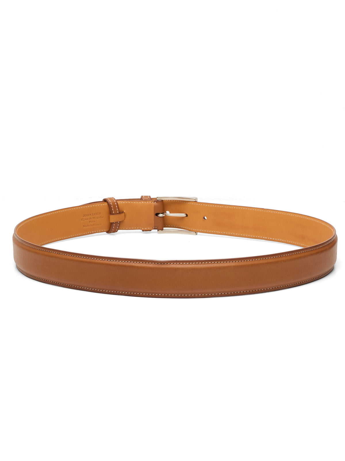 JOHN LOBB Cognac Brown Leather Silver-Tone Buckle Belt 90cm 36"
