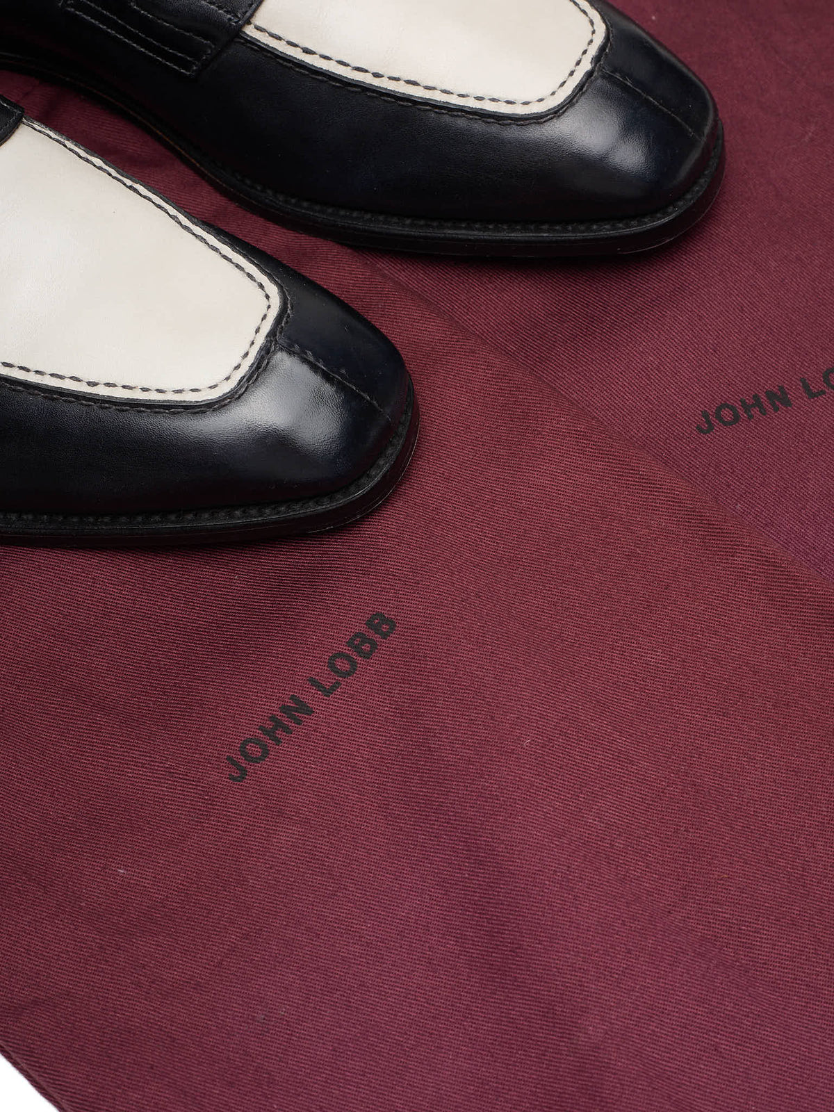 JOHN LOBB "Ashley" Black-White Leather Penny Loafers