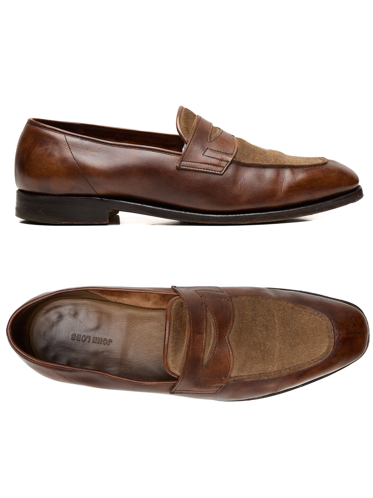 JOHN LOBB "Ashley" Brown Leather Penny Loafers