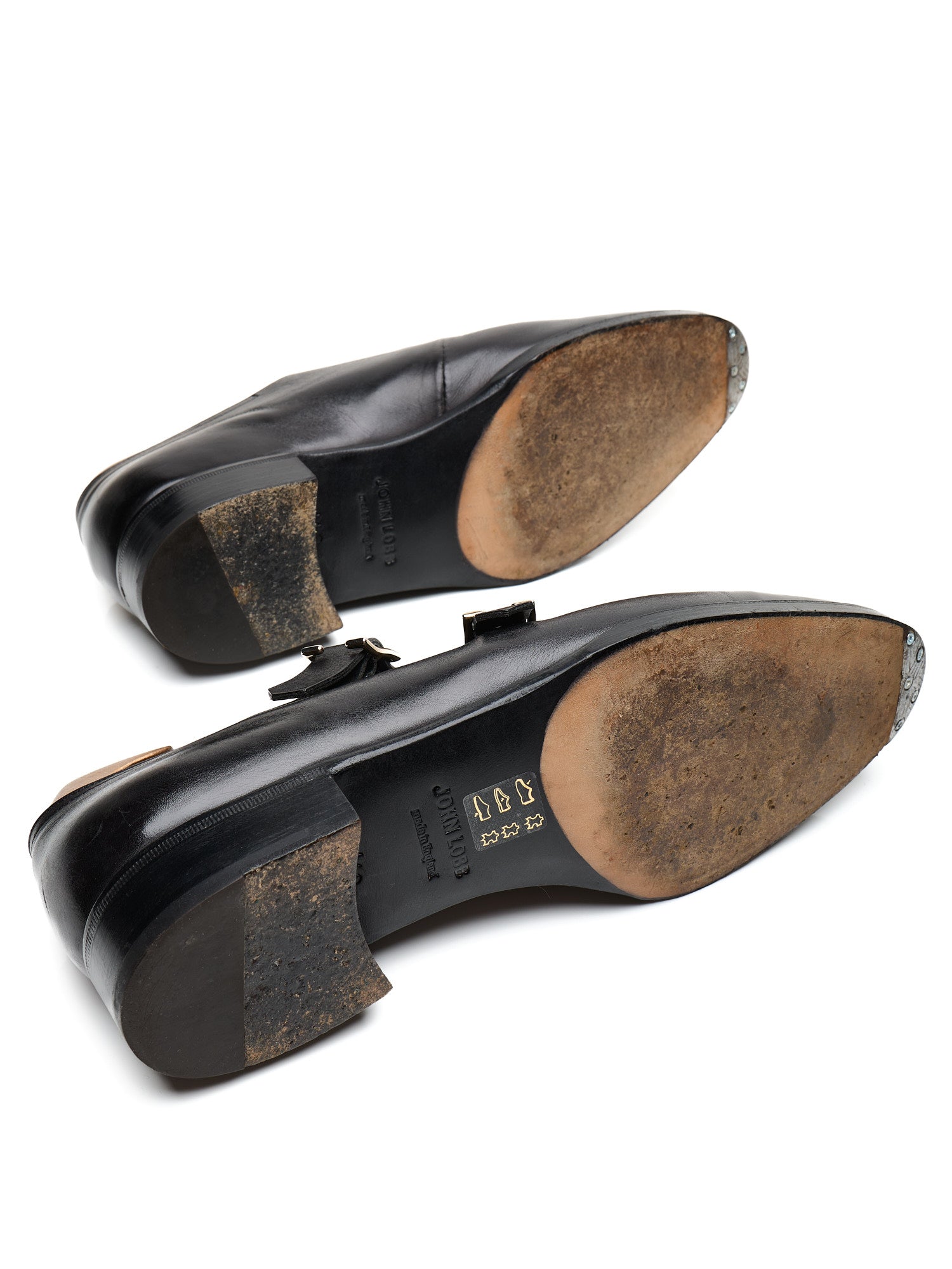 JOHN LOBB "Hayes" Black Leather Double Monk Apron Shoes