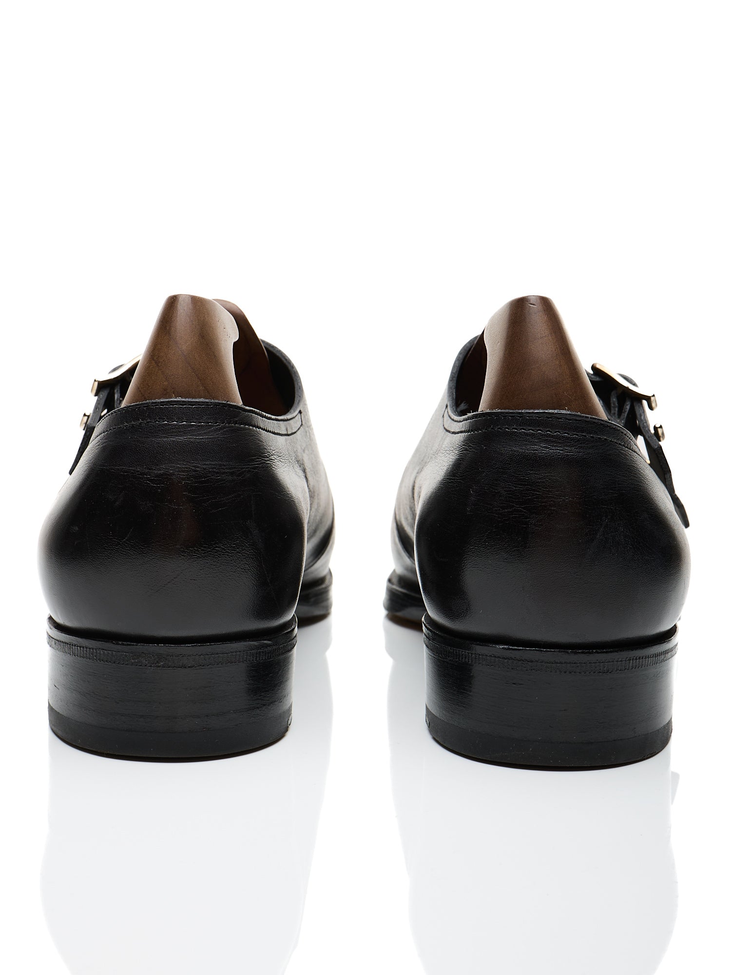 JOHN LOBB "Hayes" Black Leather Double Monk Apron Shoes