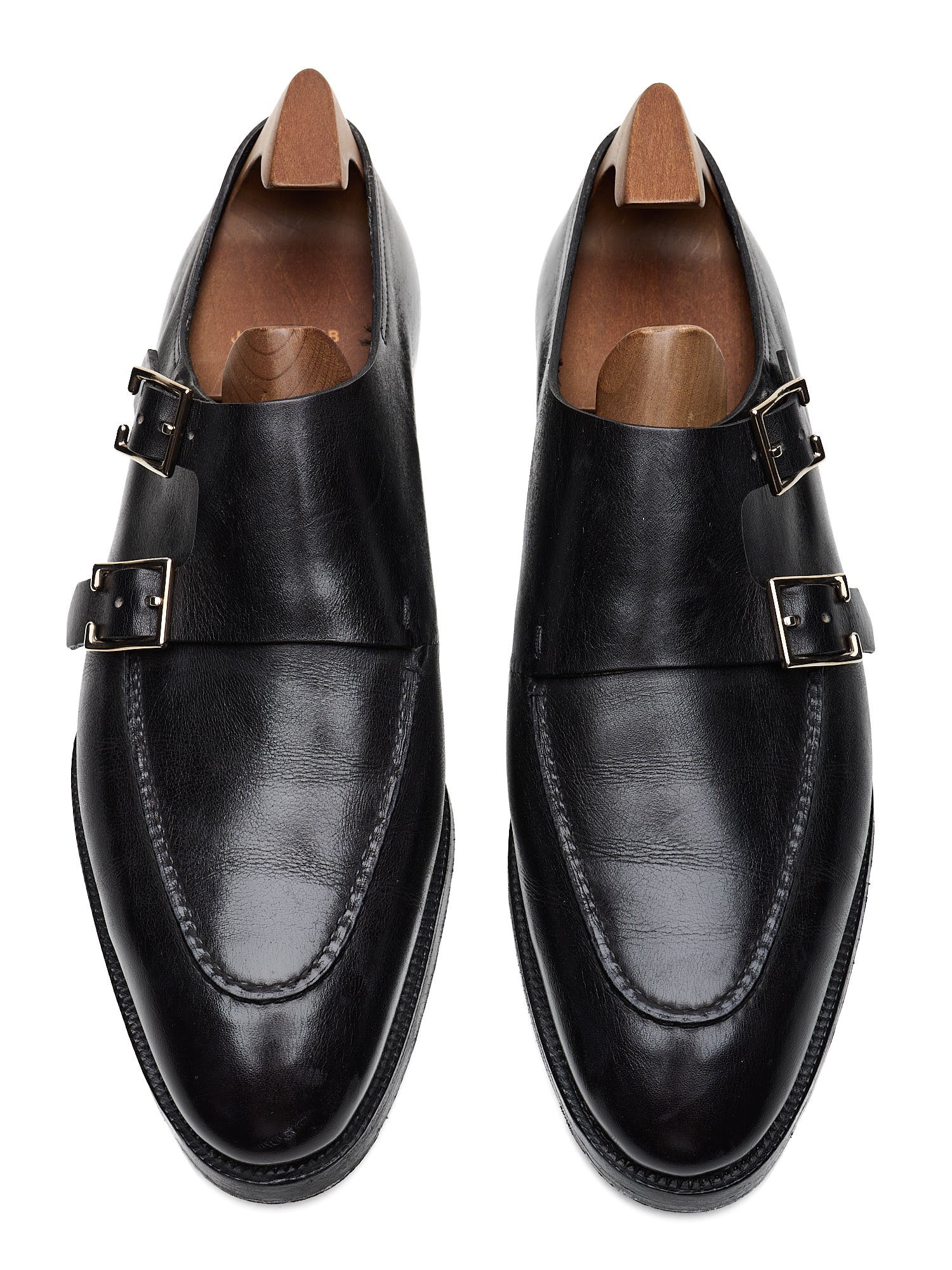 JOHN LOBB "Hayes" Black Leather Double Monk Apron Shoes