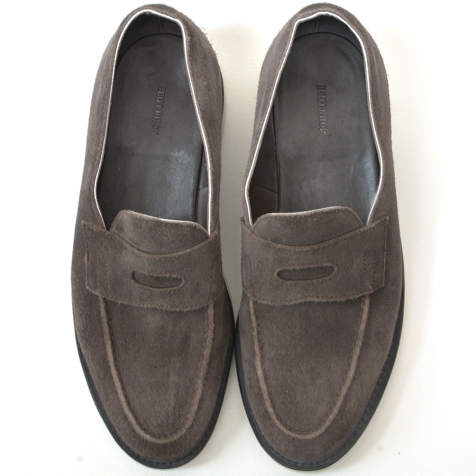 JOHN LOBB "Lopez" Gray Suede Leather Penny Loafer Shoes UK 8.5E US 9.5 JOHN LOBB