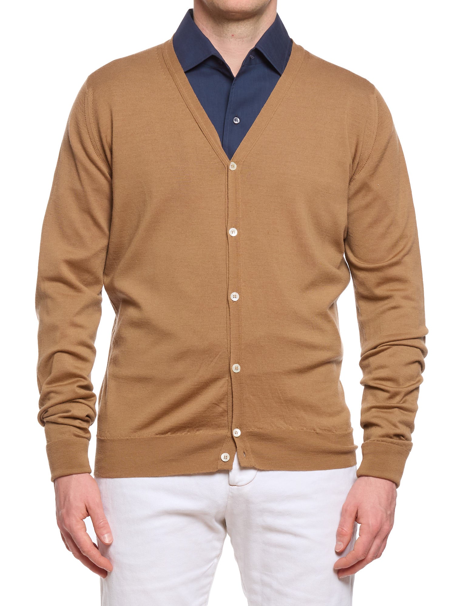 JOHN SMEDLEY Brown Merino Wool Cardigan Sweater UK Made