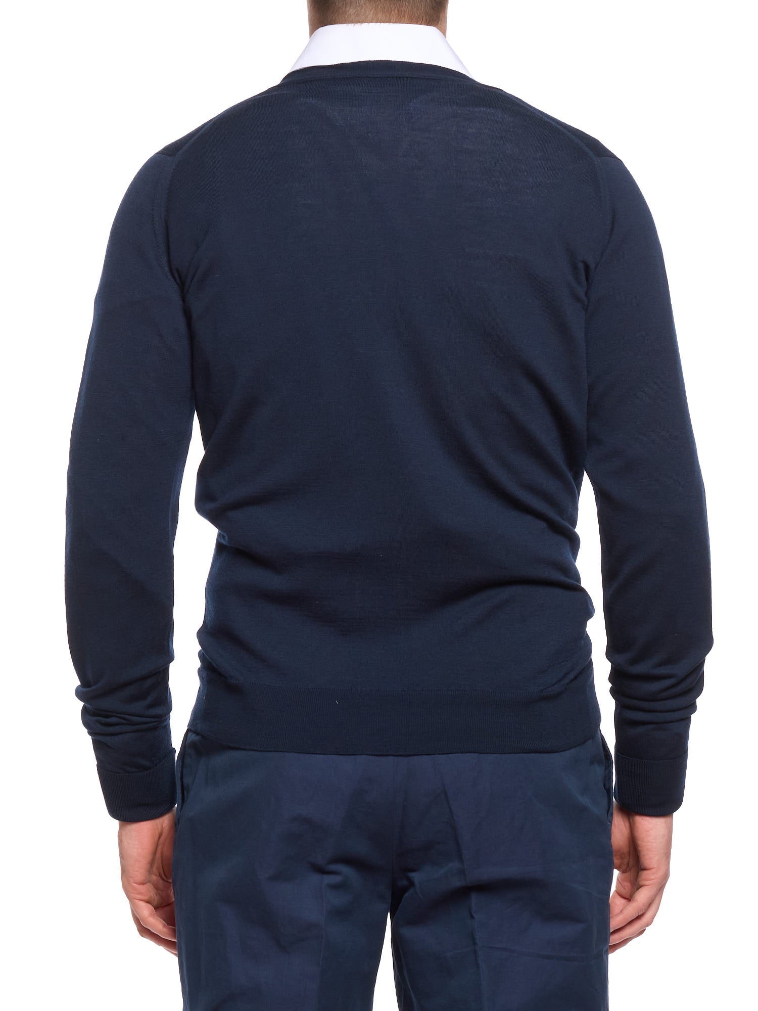 JOHN SMEDLEY Dark Blue Merino Wool Cardigan Sweater