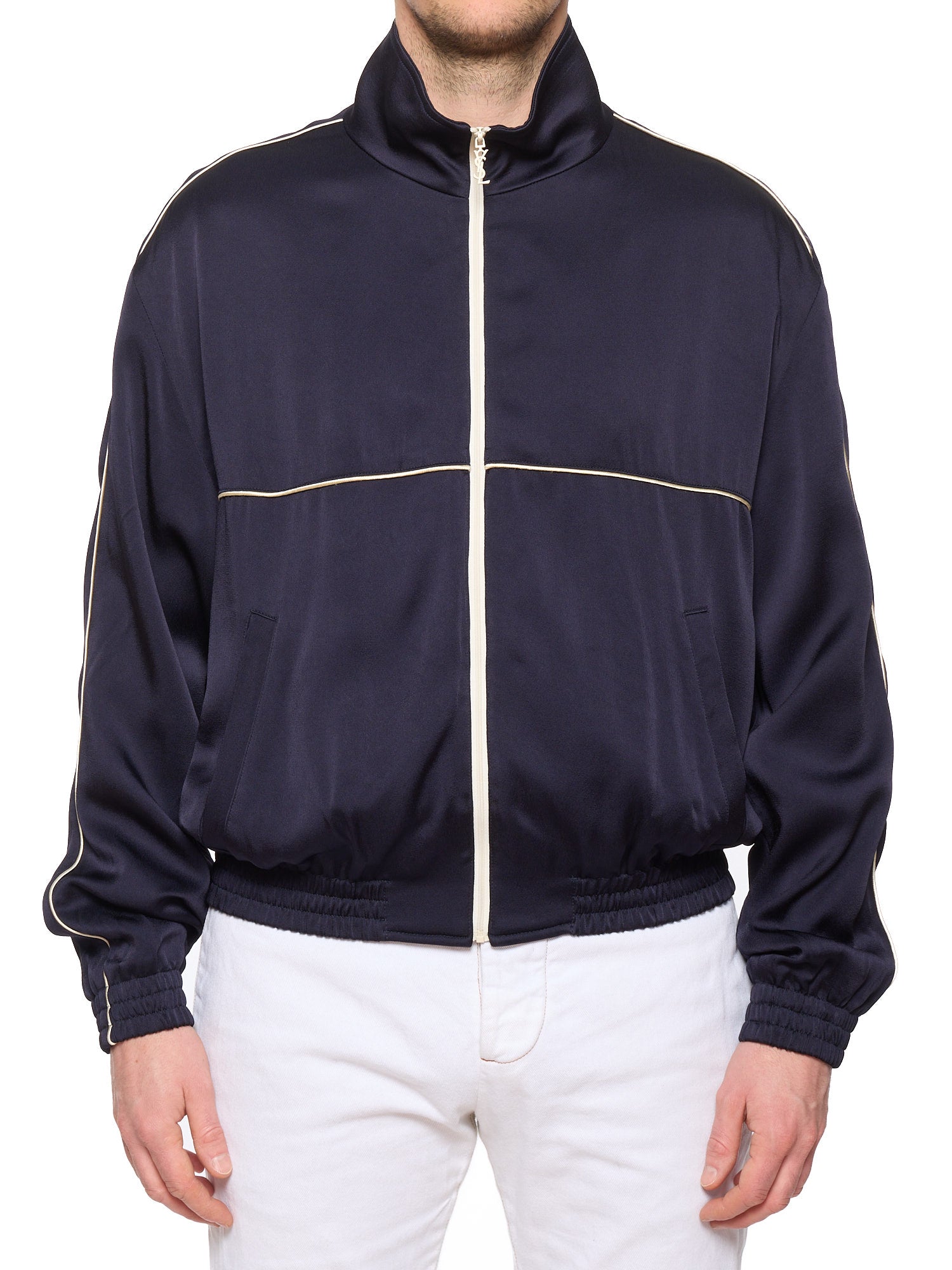 SAINT LAURENT Paris Navy Zip-Up Track Jacket