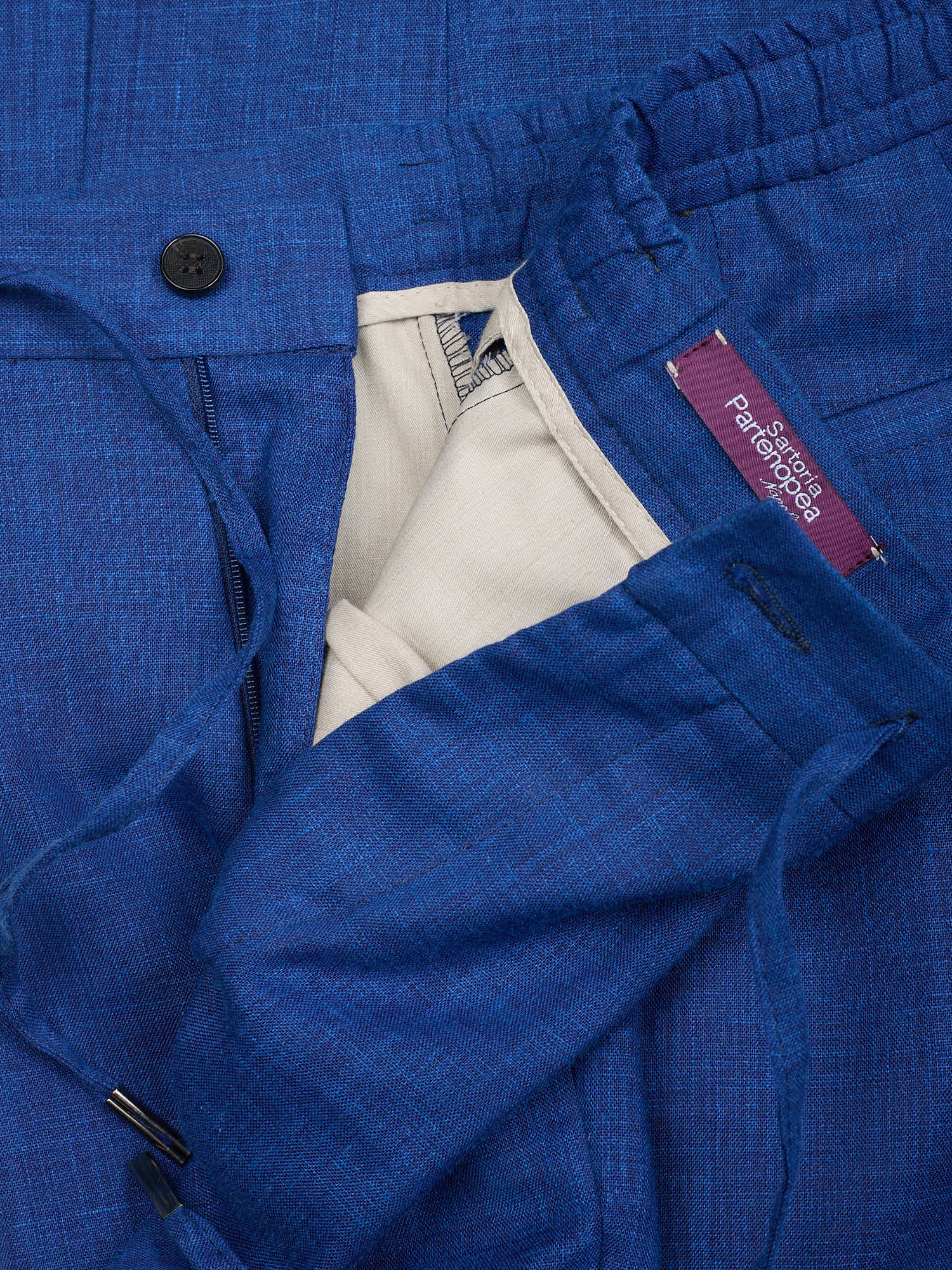 SARTORIA PARTENOPEA Blue Linen Pants EU 48 NEW US 32 Elastic Waist Drawstring