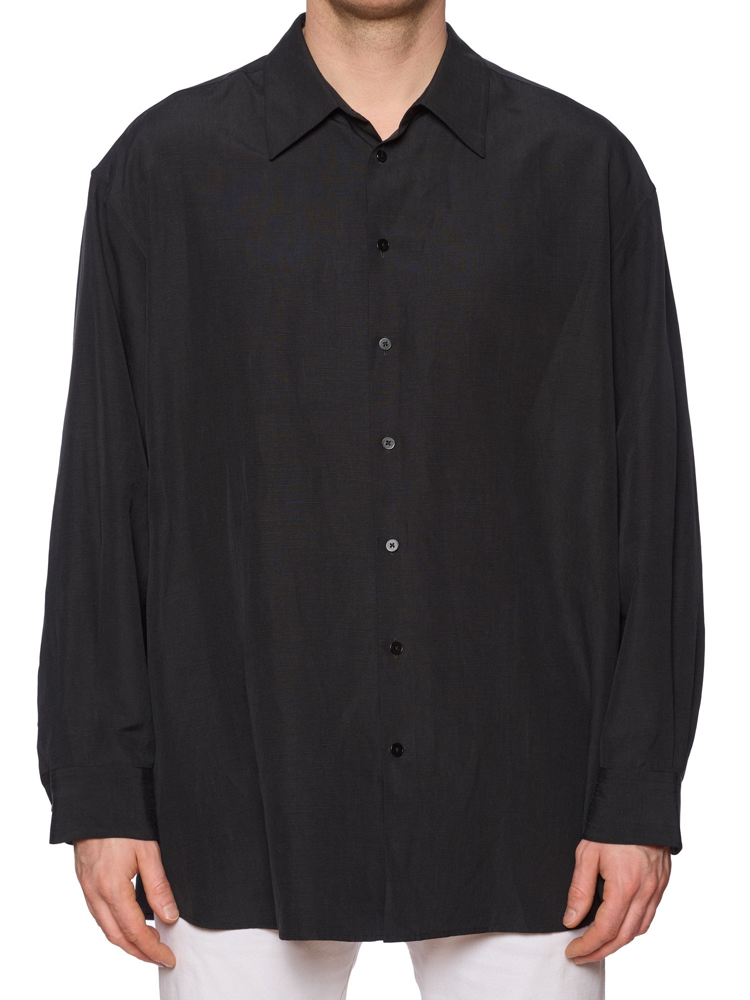 THE ROW Black Silk-Linen Oversized Shirt Size L