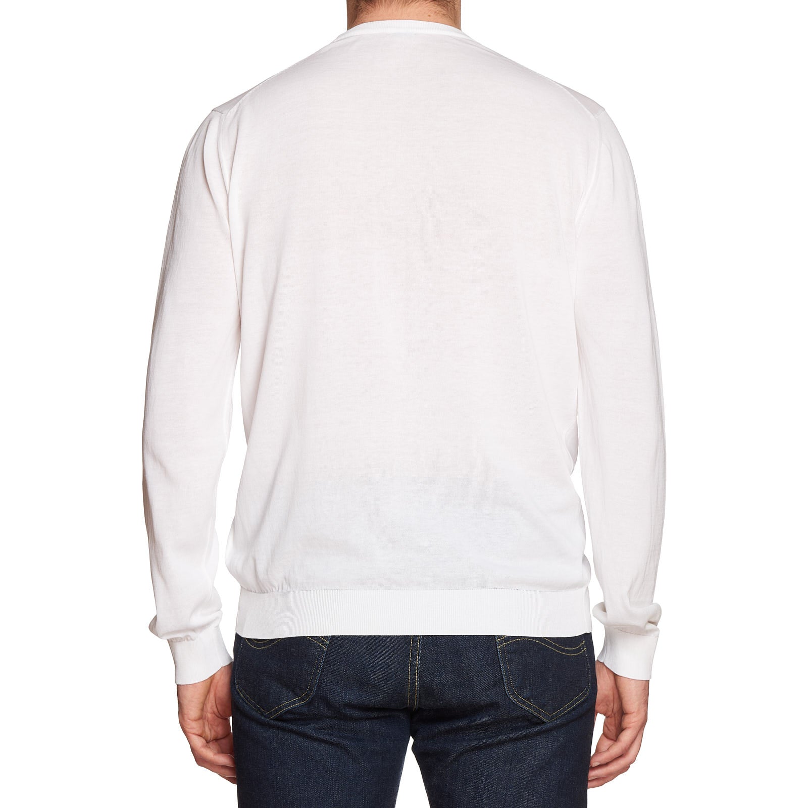 MALO "Makó" Cotton White Semi-Crepe Ribbed Crewneck Sweater EU 54 NEW US L MALO