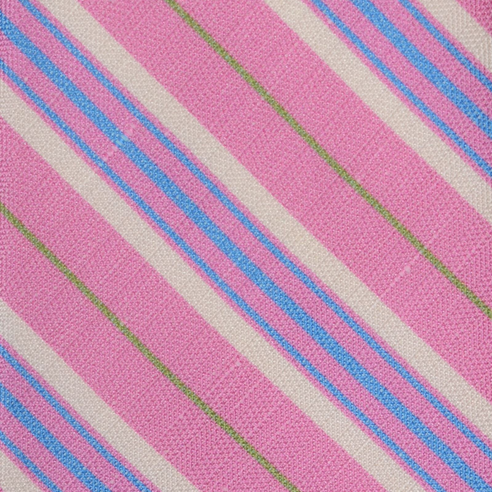 KITON Napoli Hand-Made Seven Fold Pink Diagonal Striped Silk Tie NEW