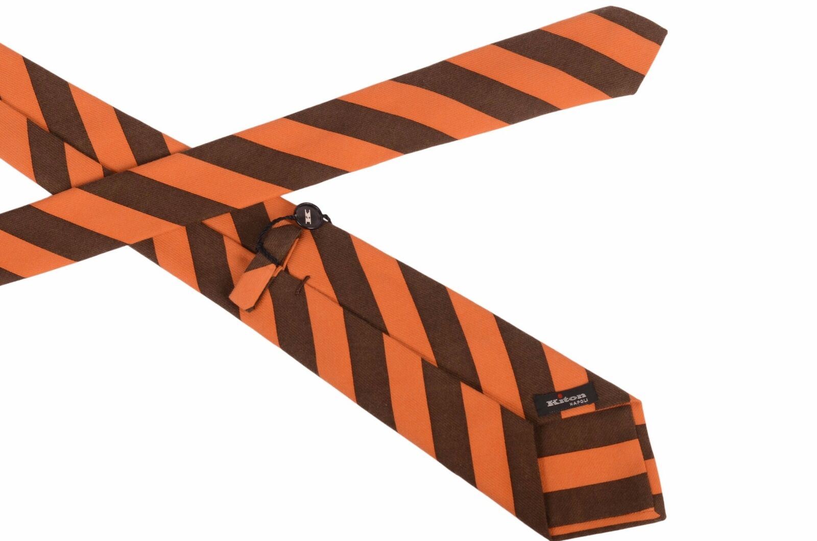 KITON Napoli Hand-Made Seven Fold Brown-Orange Striped Cashmere Tie NEW