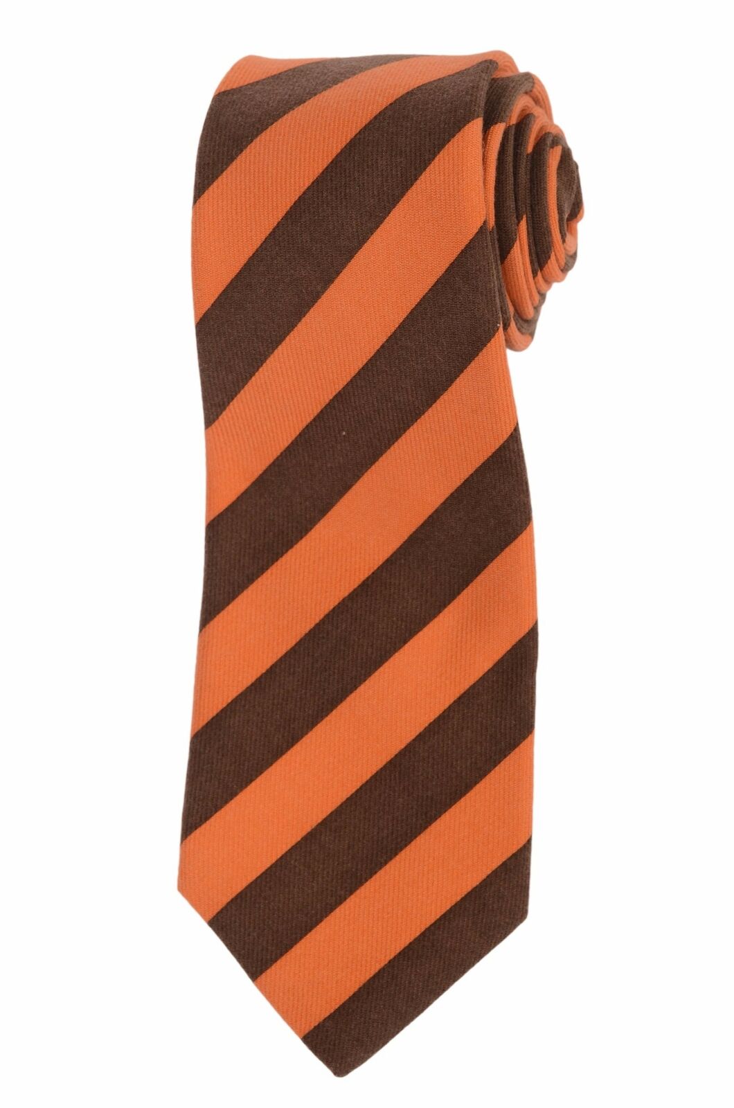 KITON Napoli Hand-Made Seven Fold Brown-Orange Striped Cashmere Tie NEW
