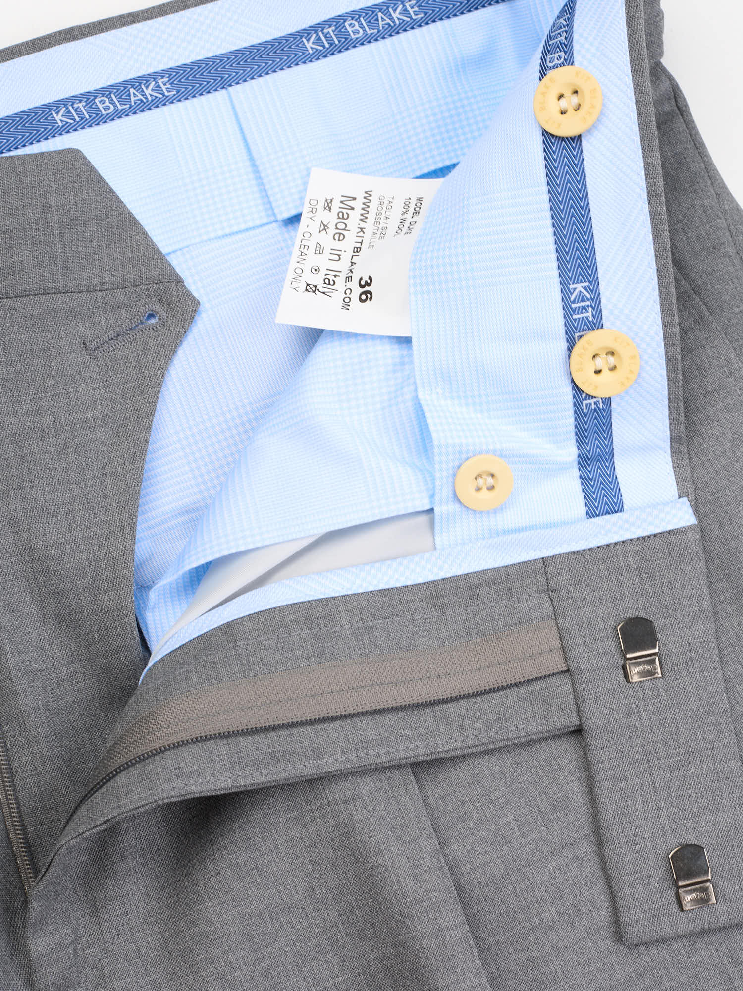 KIT BLAKE "Duke" Gray Wool Pleated Trousers