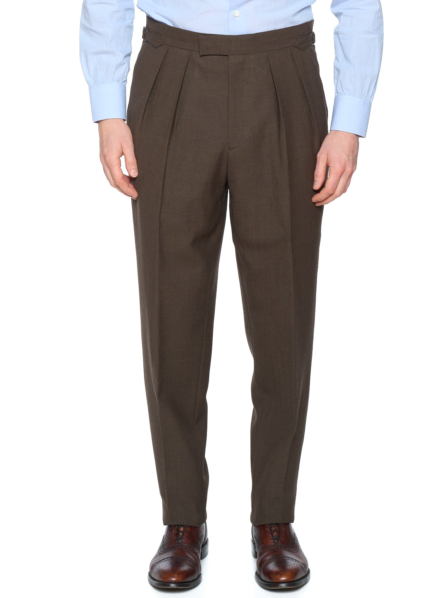 Gabor KIT BLAKE "Grant" Dark Brown Fresco Wool Pleated Trousers
