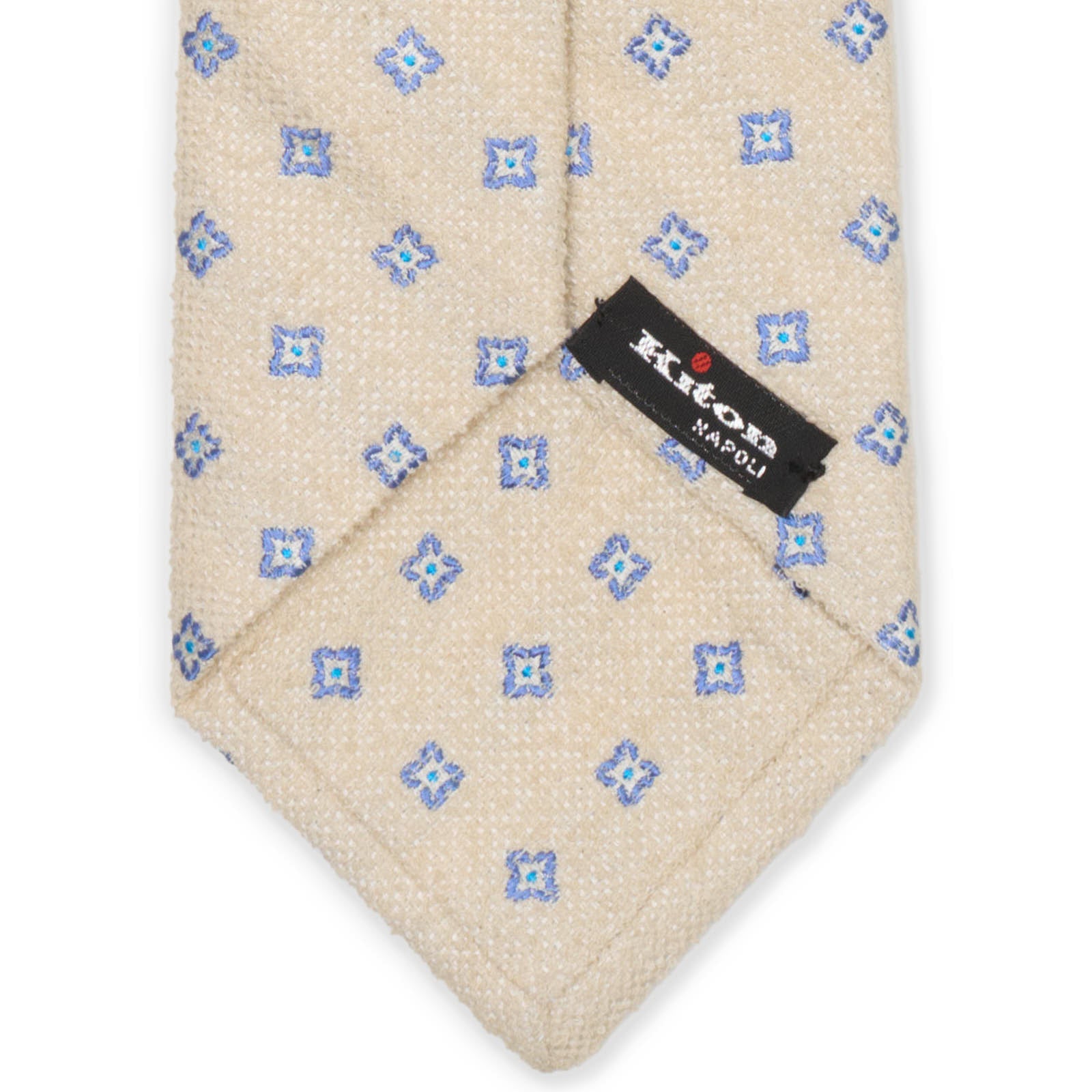 KITON Beige-Blue Medallion Seven Fold Wool-Silk Tie NEW